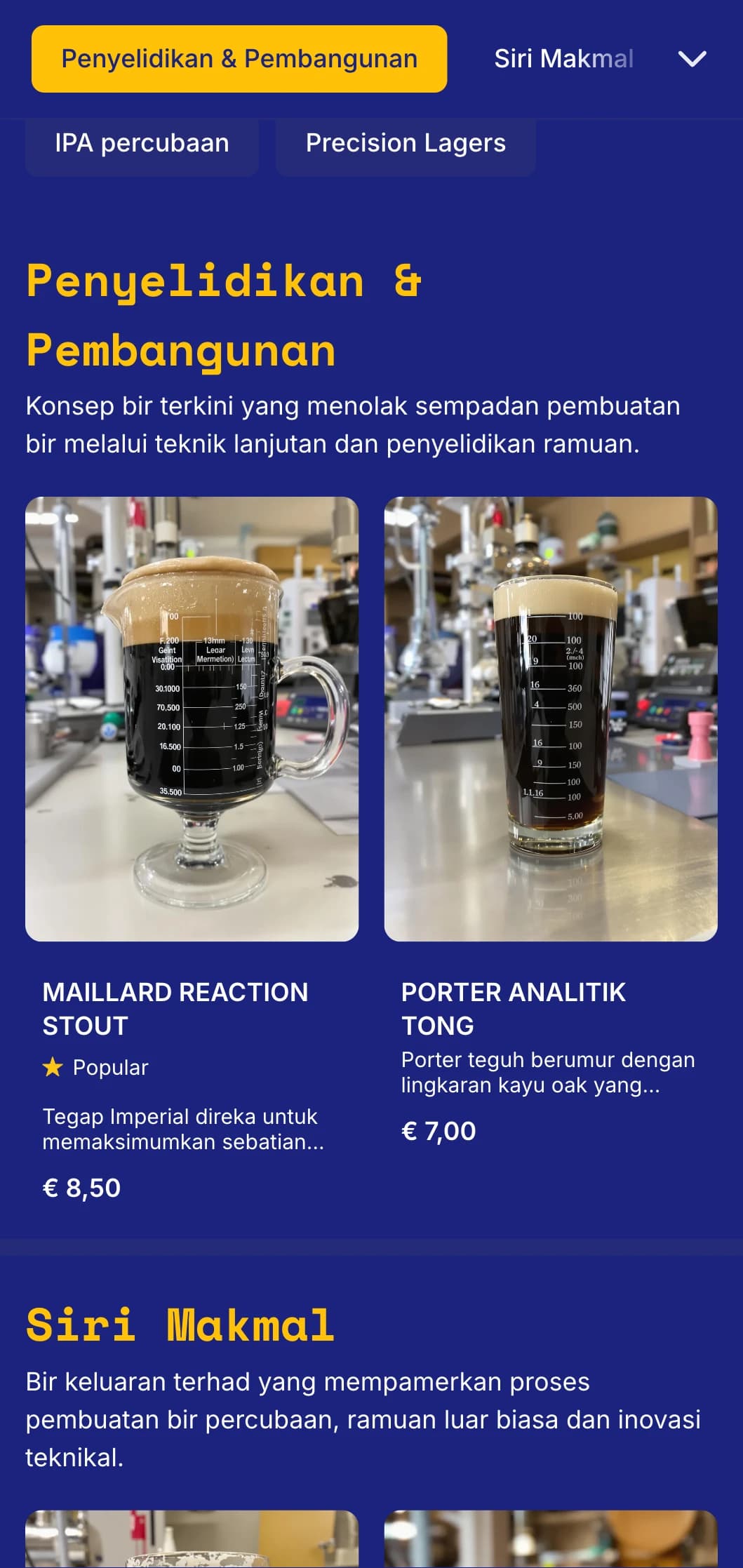 Estetika saintifik moden untuk kilang bir percubaan dan makmal bir, menampilkan grafik ketepatan dan butiran teknikal.