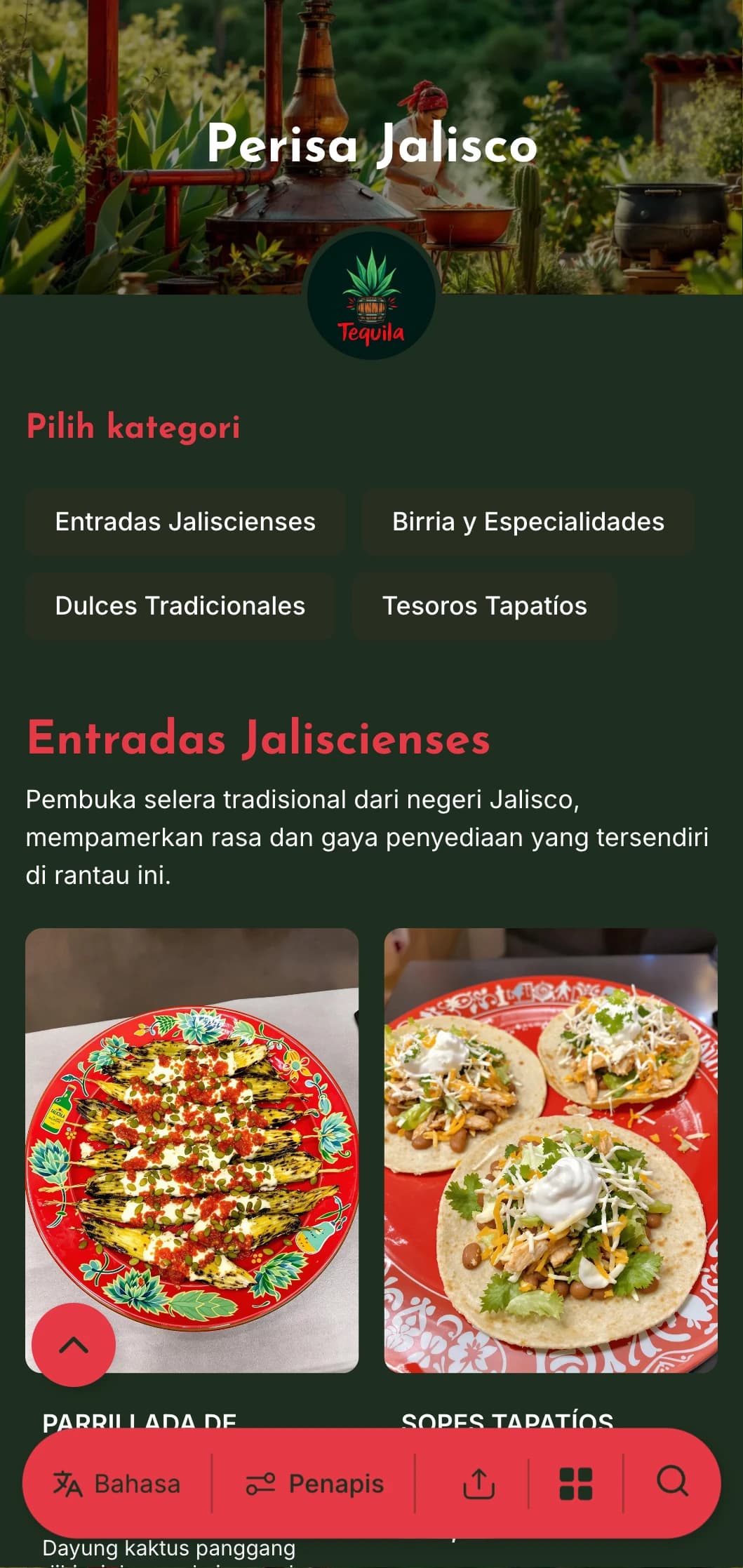 Menu meriah dan berperisa yang menampilkan kepakaran Jalisco termasuk tequila, birria dan hidangan tradisional yang diinspirasikan mariachi.