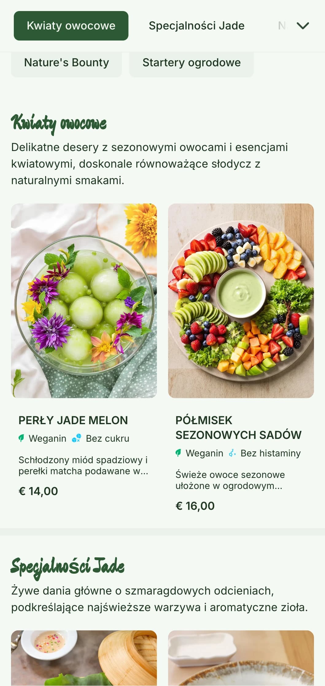 Świeże i żywe chińskie menu inspirowane estetyką ogrodową, z jadeitowymi akcentami i elementami botanicznymi, idealne do chińskich dań typu "od pola do stołu".