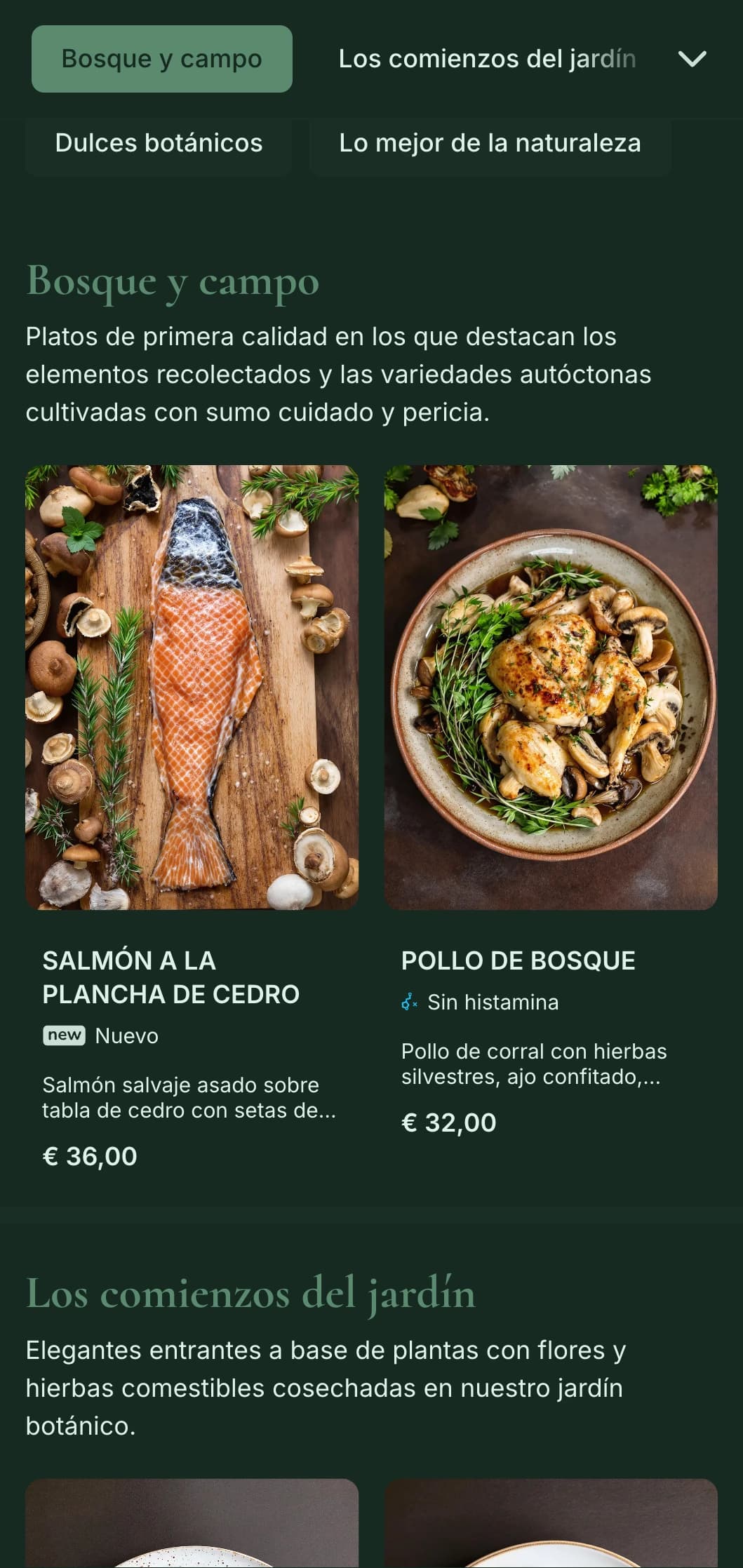 Sofisticada elegancia natural con influencias botánicas, perfecta para cenas de alta cocina inspiradas en jardines.