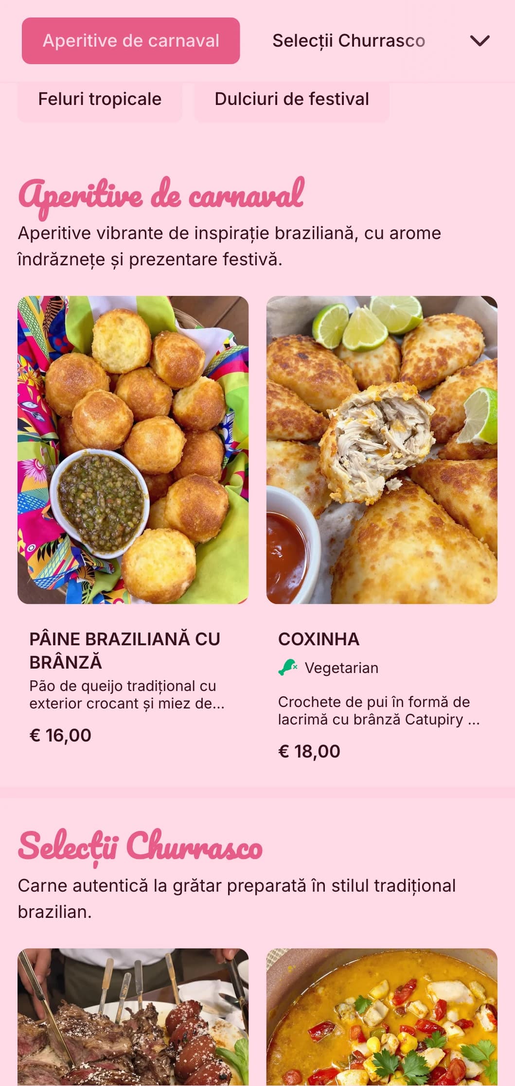 Catering energic de inspirație braziliană cu carne la grătar, elemente tropicale și prezentare festivă pentru sărbători pline de viață.