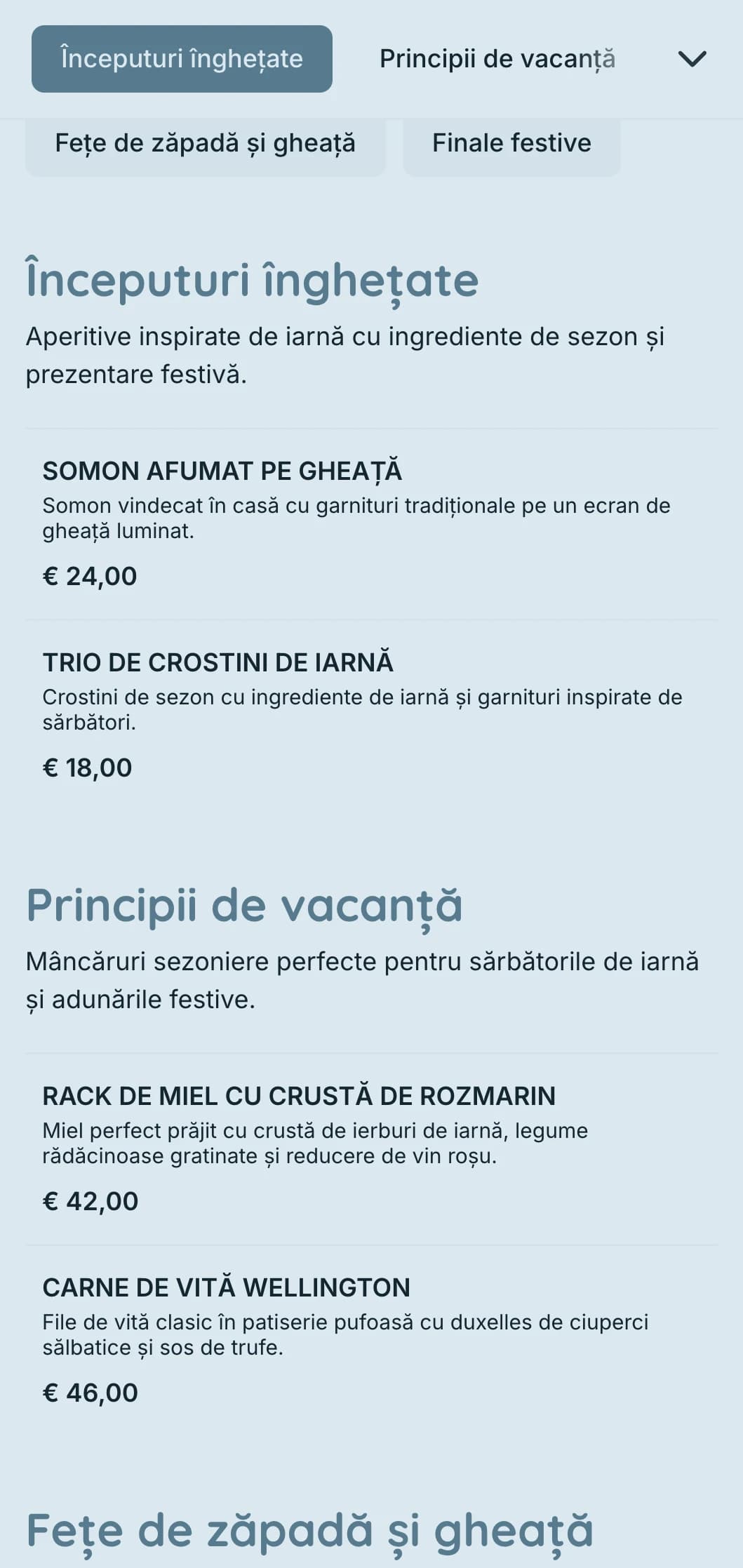 Catering magic pe tema iernii cu ingrediente de sezon, prezentare spectaculoasă și elemente confortabile pentru petreceri de sărbători și evenimente de iarnă.