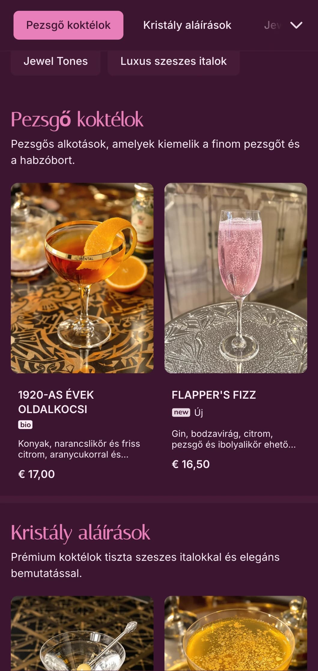 Kifinomult rózsaszín és kristály ihlette design előkelő koktélhelyszínekre.