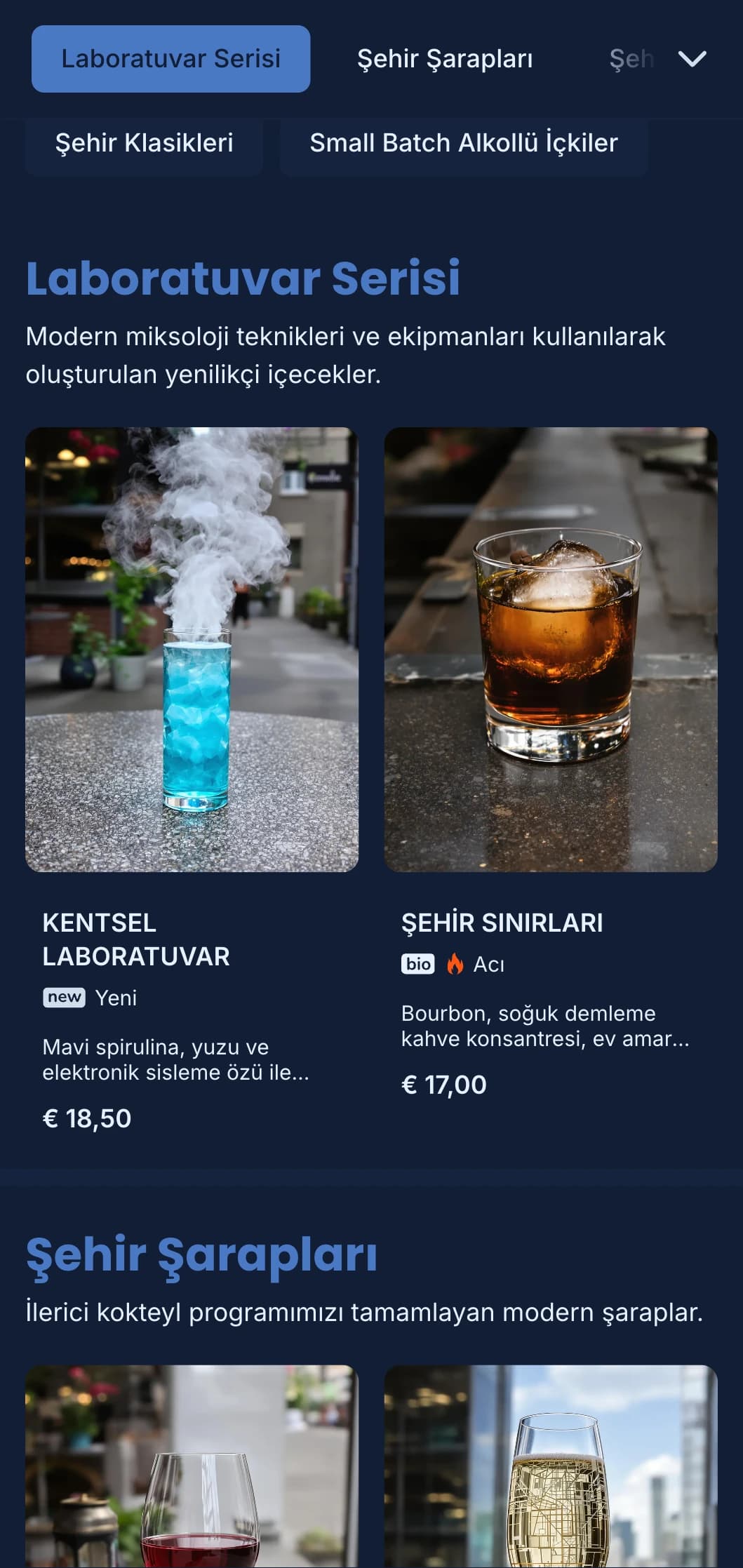 Modern şehir barları için geometrik desenlere sahip temiz, yapılandırılmış mavi tasarım.