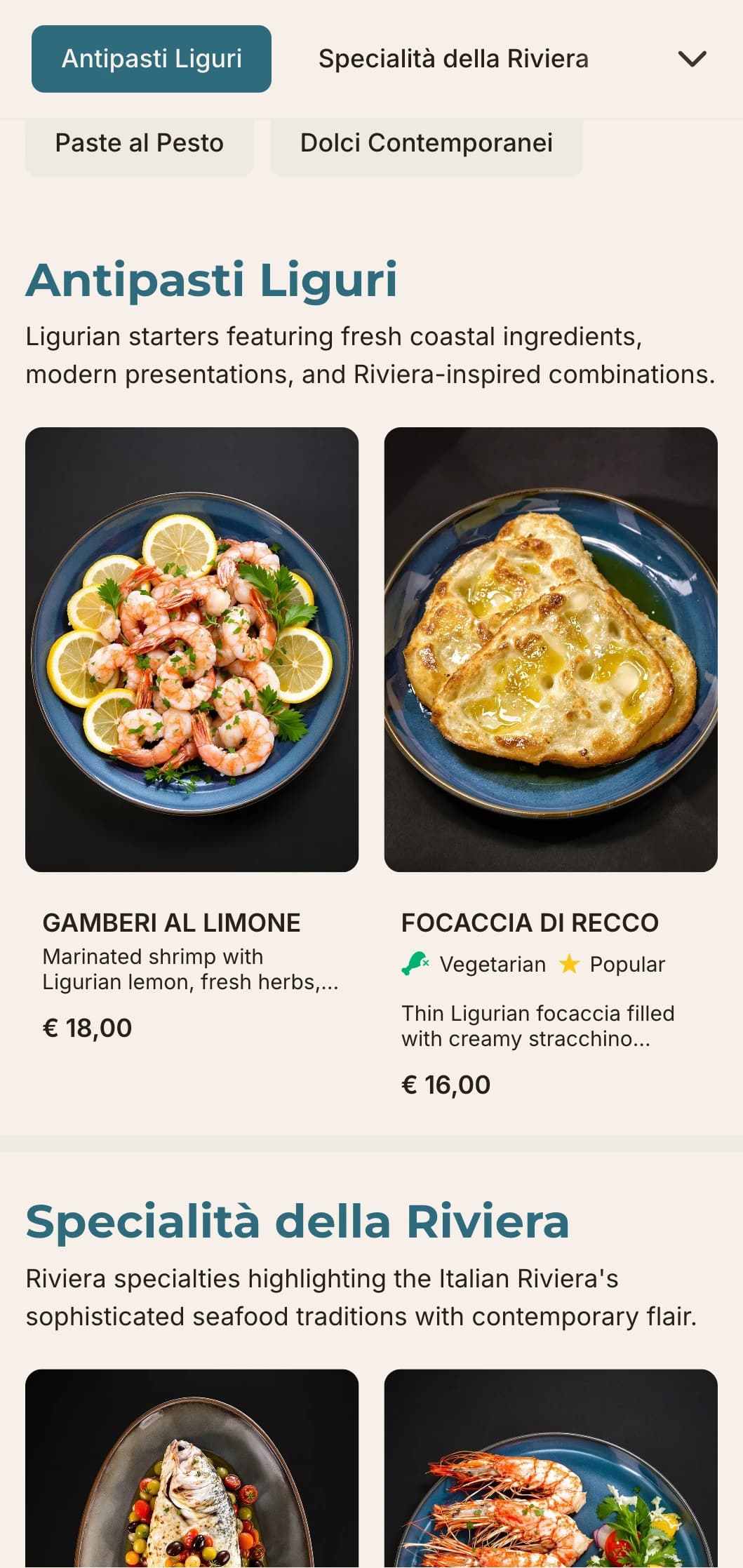 Contemporary coastal design inspired by the stylish Italian Riviera and its refined seafood cuisine.