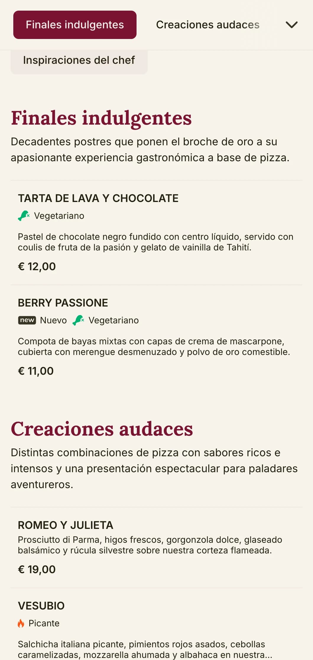 Diseño audaz y apasionado de cartas de pizza con colores vivos y elementos teatrales para pizzerías con carácter distintivo.