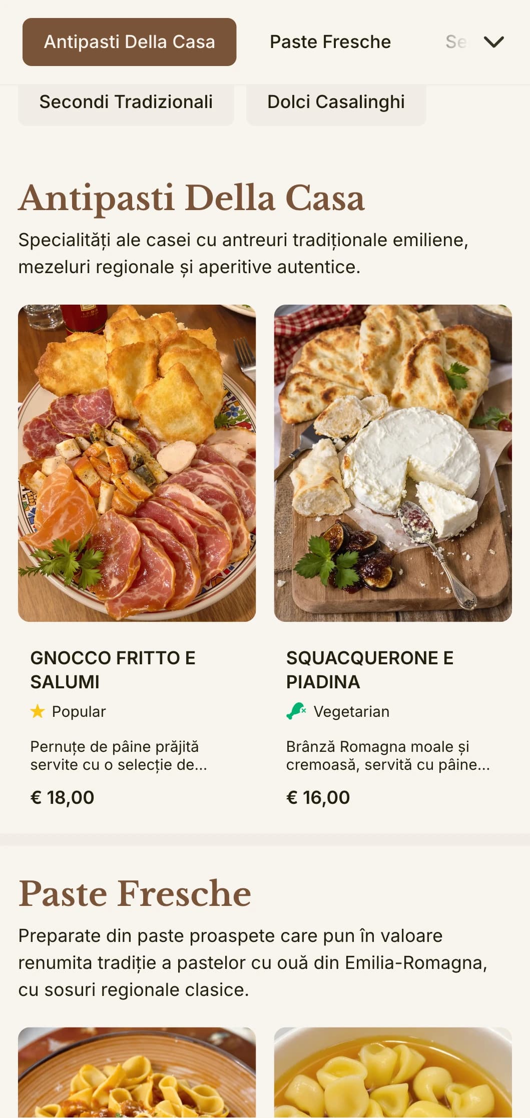 Design cald, tradițional, care celebrează renumita moștenire a fabricării pastelor din Emilia-Romagna.