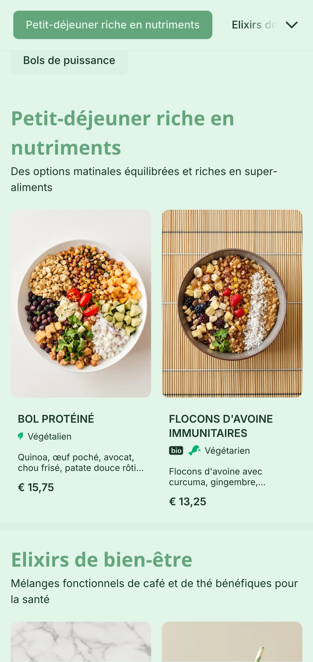 Un design frais et vert qui met l'accent sur des options saines pour les cafés et les bars à jus de fruits axés sur le bien-être.