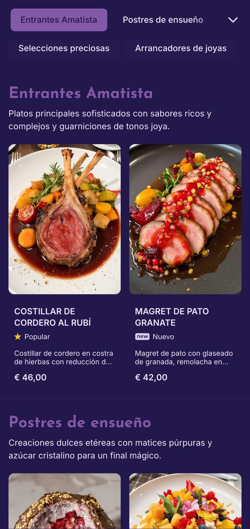 Hipnotizante concepto de tonos púrpura con elementos de lujo contemporáneos inspirados en piedras preciosas.