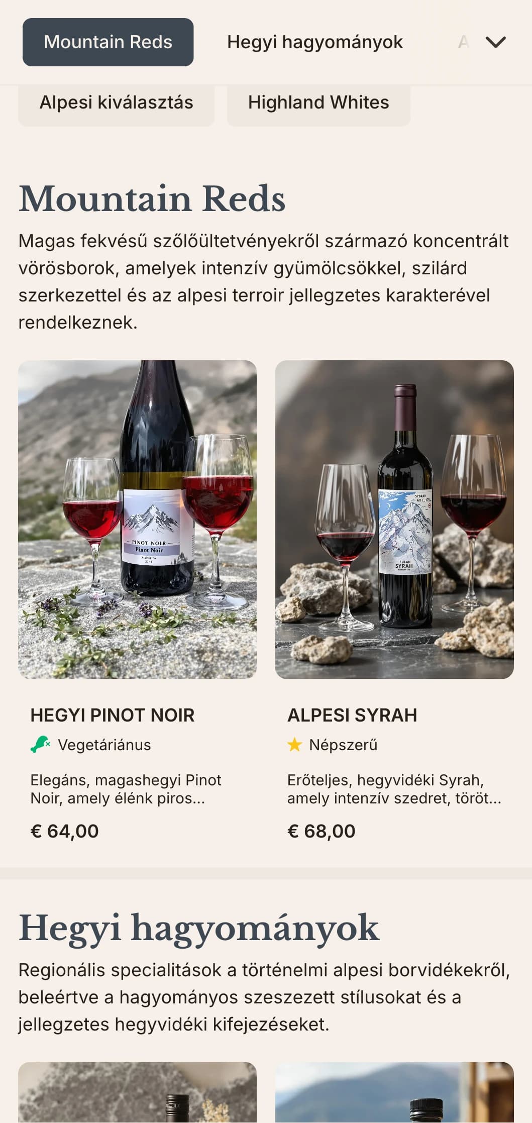 Hegyvidéki ihletésű borlap sablon pala akcentussal és alpesi esztétikával, tökéletes a hegyvidéki éttermek és hideg éghajlatú borászatok számára.
