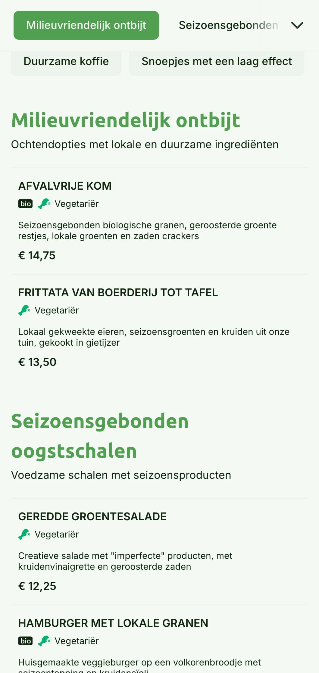 Op de natuur geïnspireerd groen ontwerp met milieuvriendelijke elementen voor duurzame cafés.
