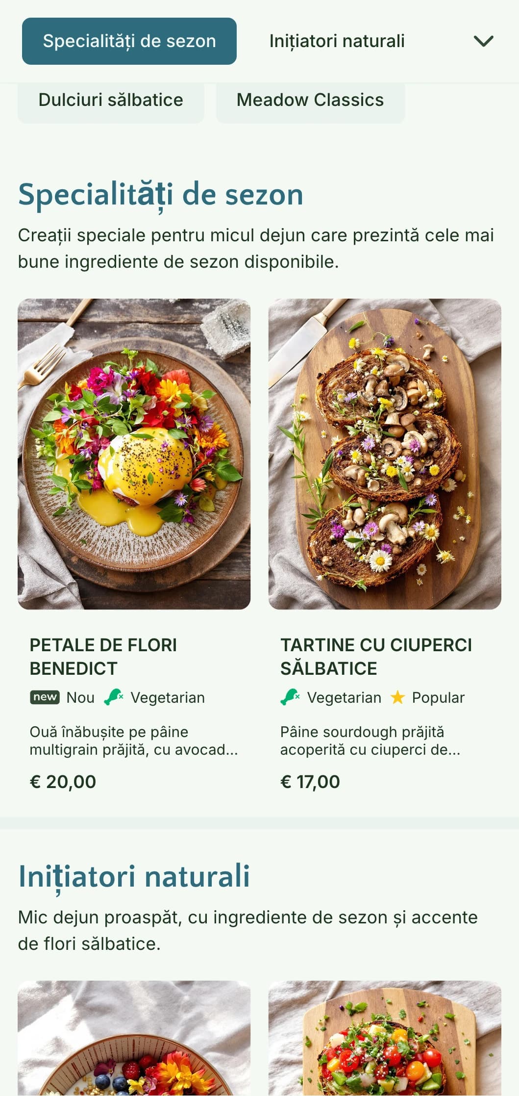 Mâncare de dimineață inspirată din natură, cu ingrediente de sezon și prezentare organică cu influențe botanice.