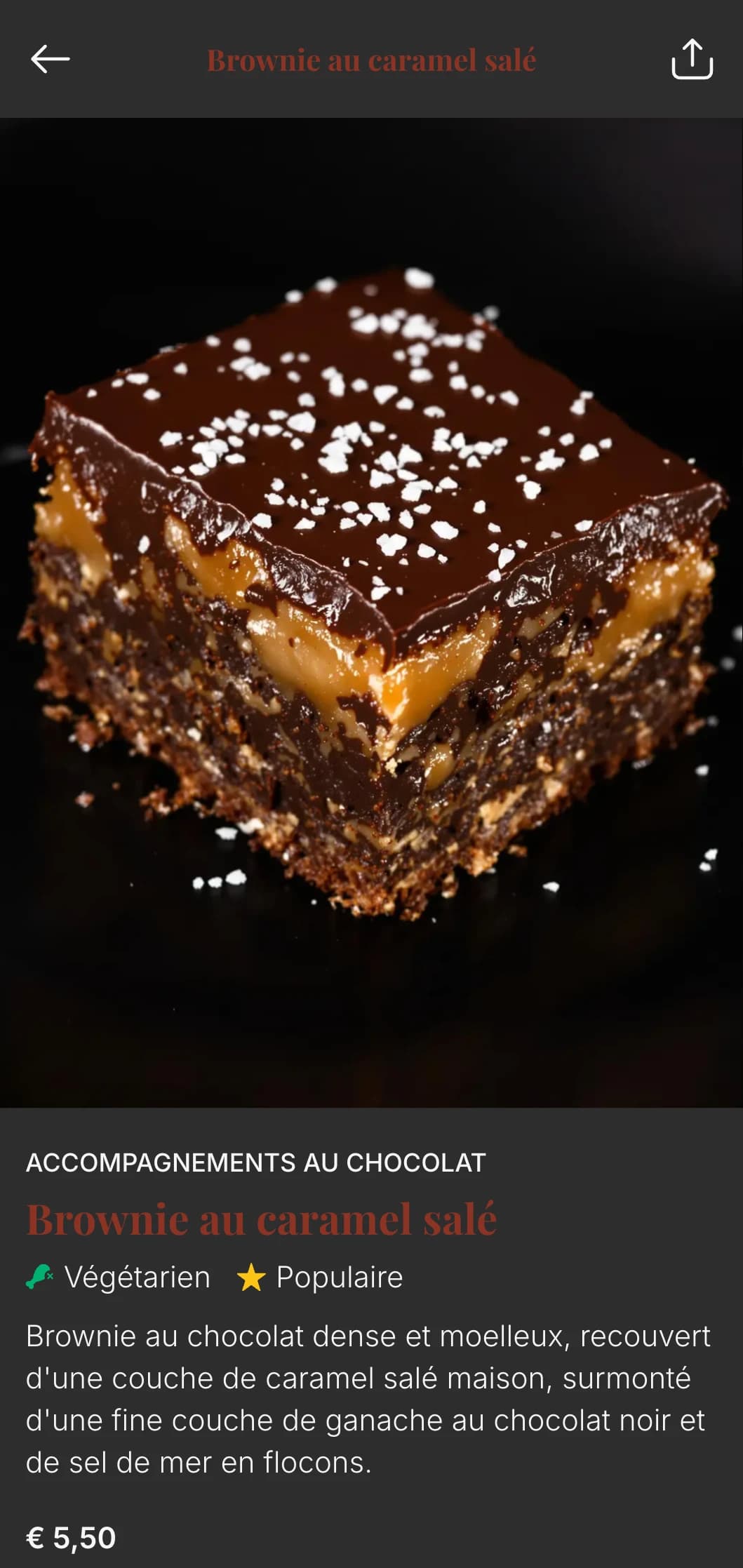 Un design de menu de boulangerie riche et indulgent avec des tons chocolatés profonds et une typographie luxueuse, idéal pour les boulangeries et les magasins de desserts axés sur le chocolat.