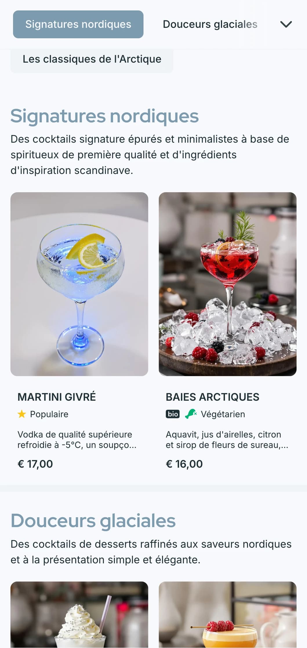 Un design épuré, d'inspiration scandinave, pour les bars et les salons contemporains, avec une typographie minimaliste et des tons bleus froids.