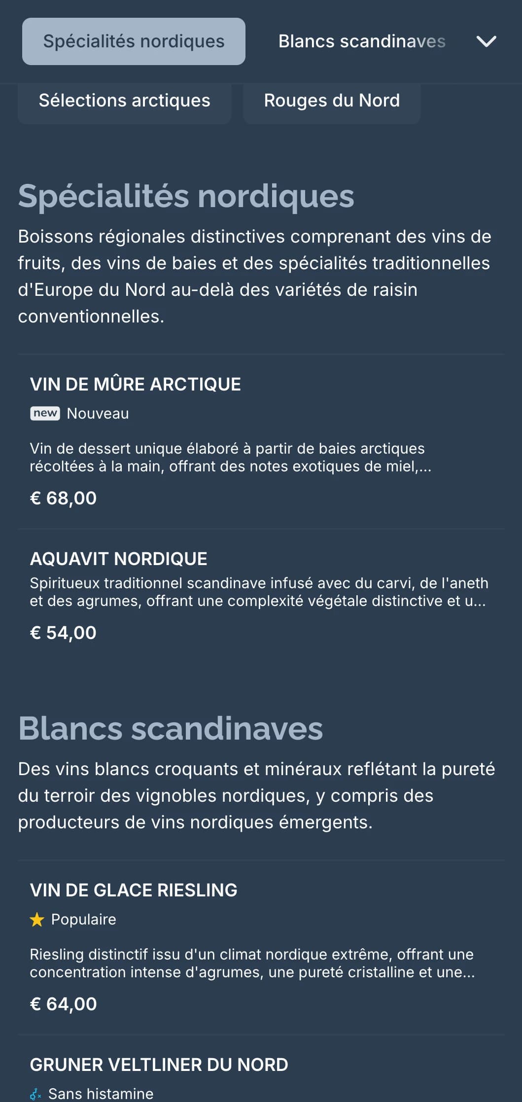 Modèle de carte des vins d'inspiration scandinave avec des tons bleus et un design minimaliste, idéal pour les restaurants nordiques contemporains et les bars à vins internationaux.