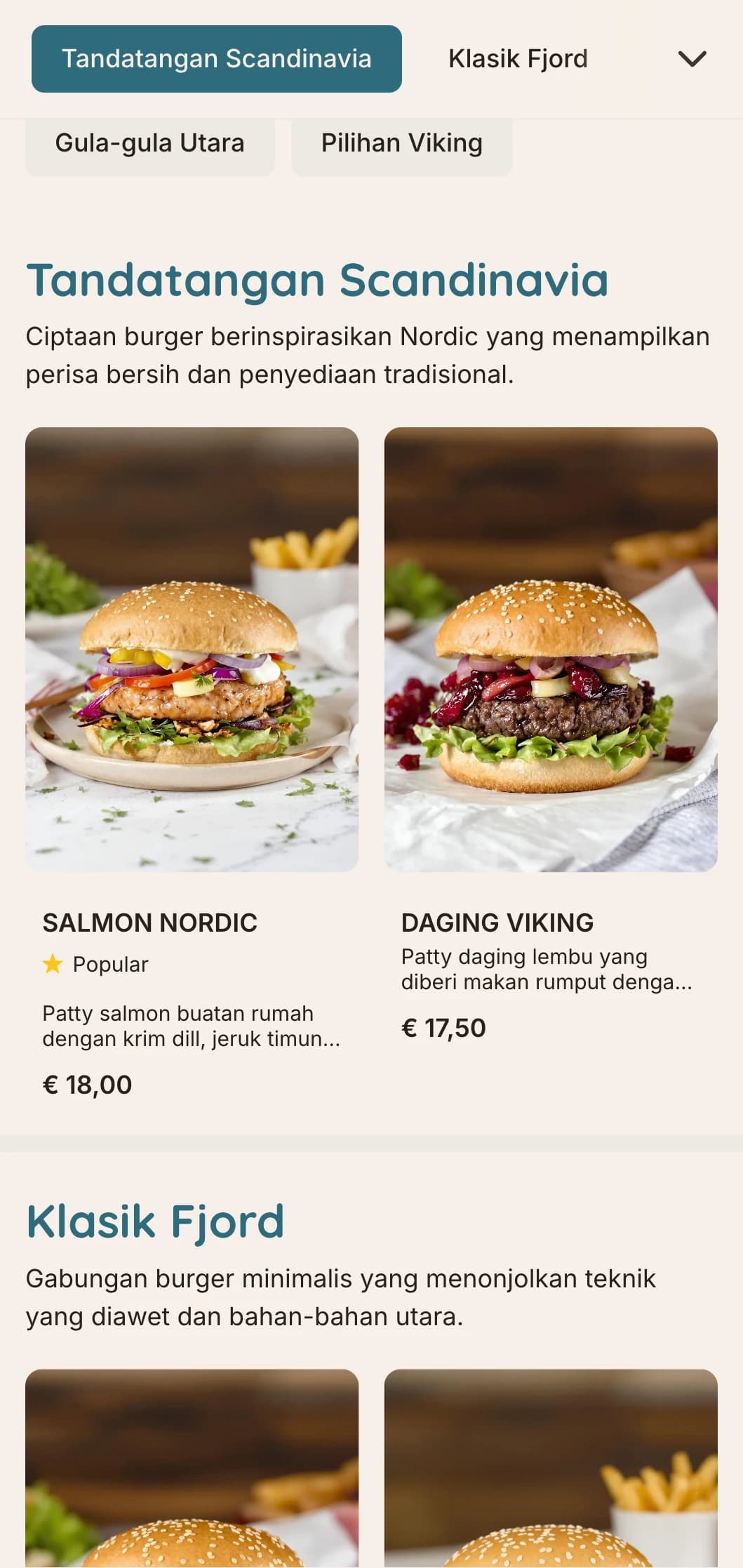 Konsep burger minimalis berinspirasikan Scandinavia dengan garisan bersih dan reka bentuk berfungsi.