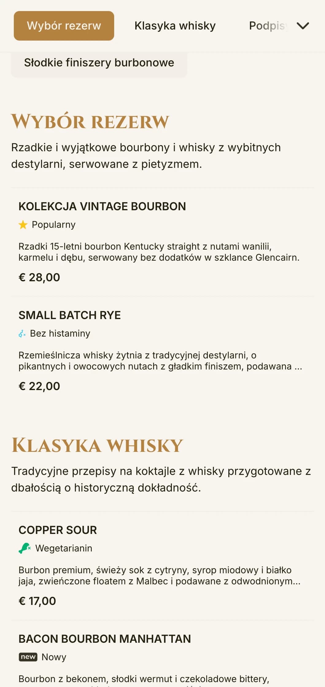 Elegancki, wyrafinowany projekt dla barów burbonowych i salonów whisky z typografią w stylu vintage i ciepłymi bursztynowymi akcentami.