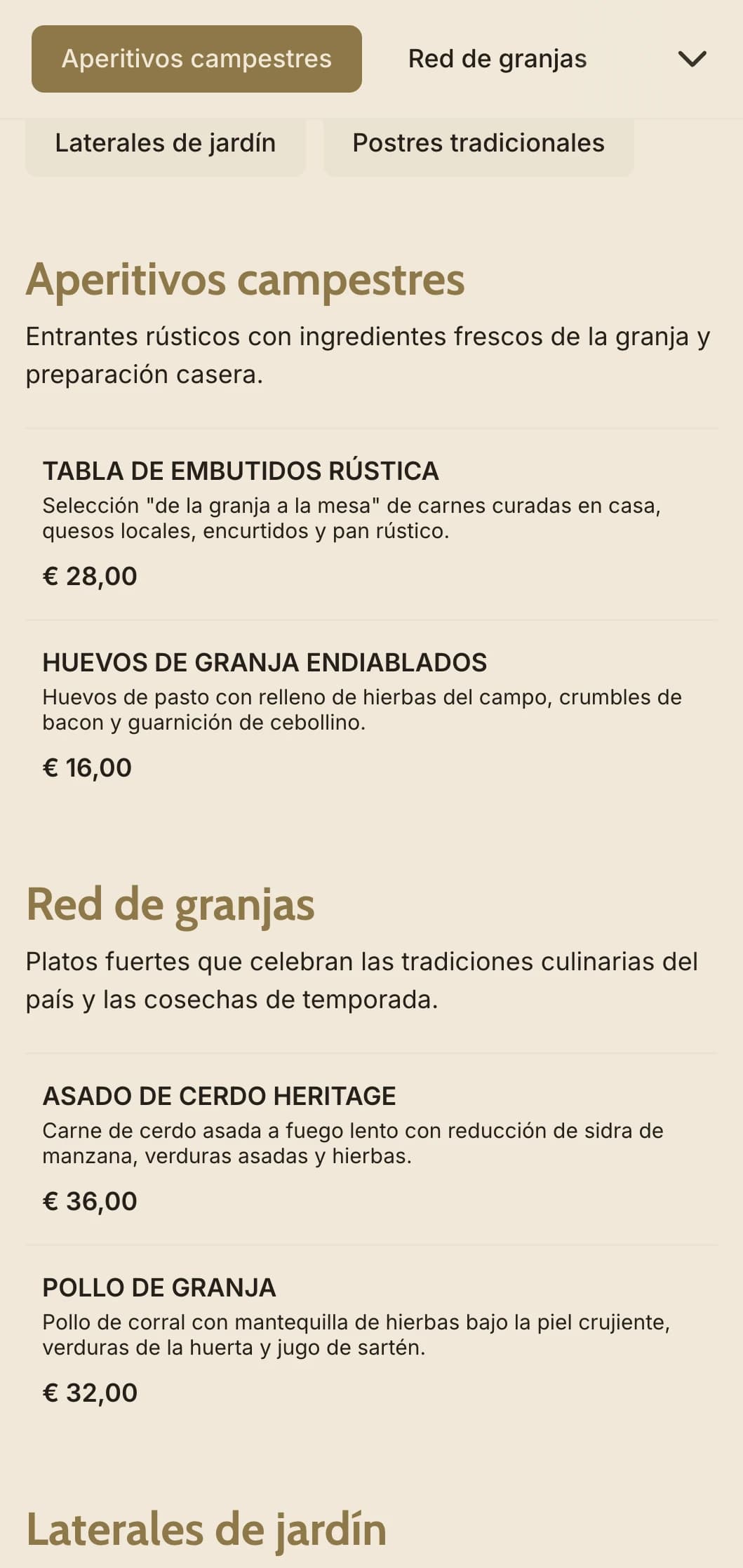 Sano catering de la granja a la mesa con ingredientes locales de temporada, servicio familiar y encanto campestre para celebraciones rurales.