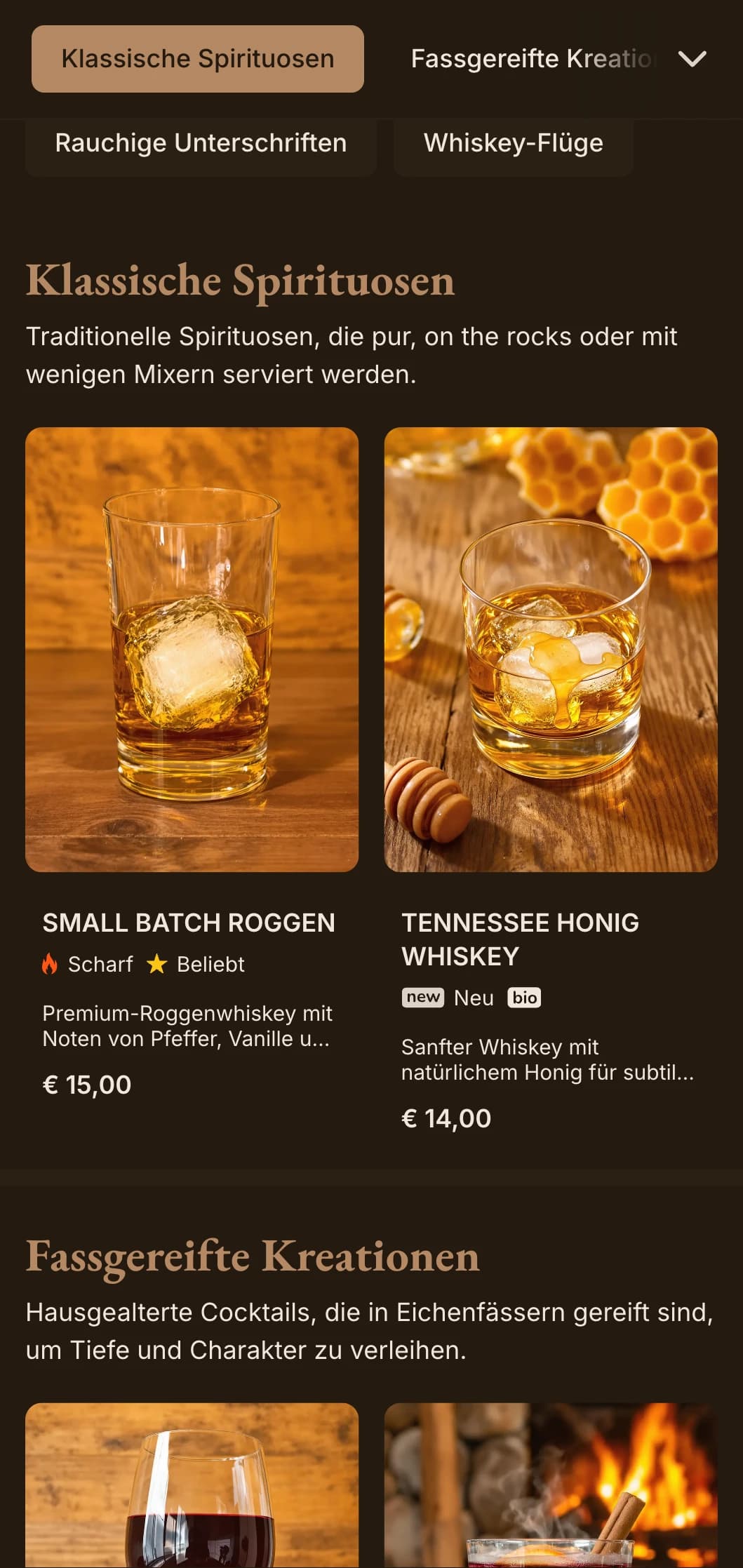 Satte Brauntöne mit klassischer Typografie für Whiskey-Bars und traditionelle Pubs.