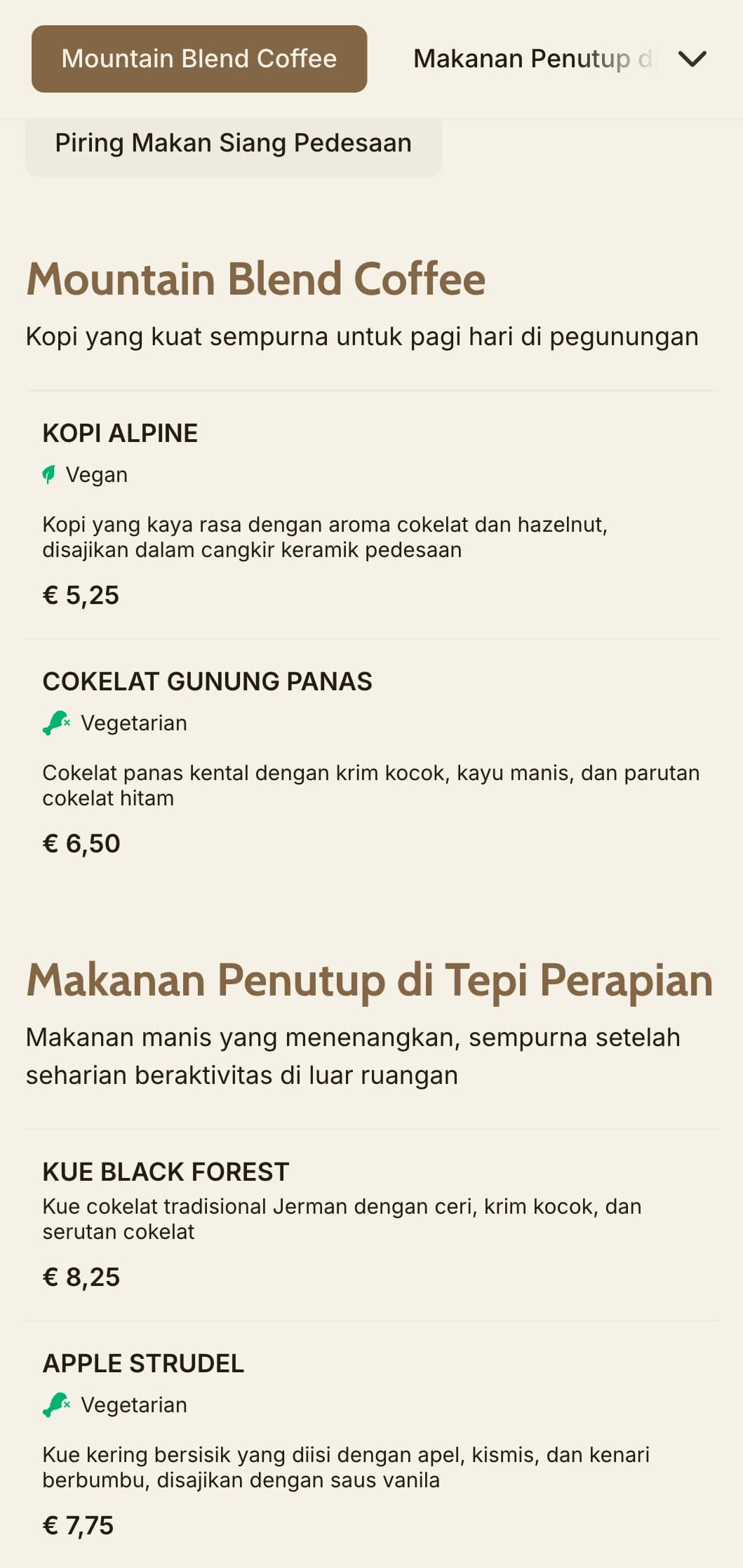 Desain nyaman yang terinspirasi dari kayu dengan elemen pegunungan untuk kafe alpine dan restoran penginapan.