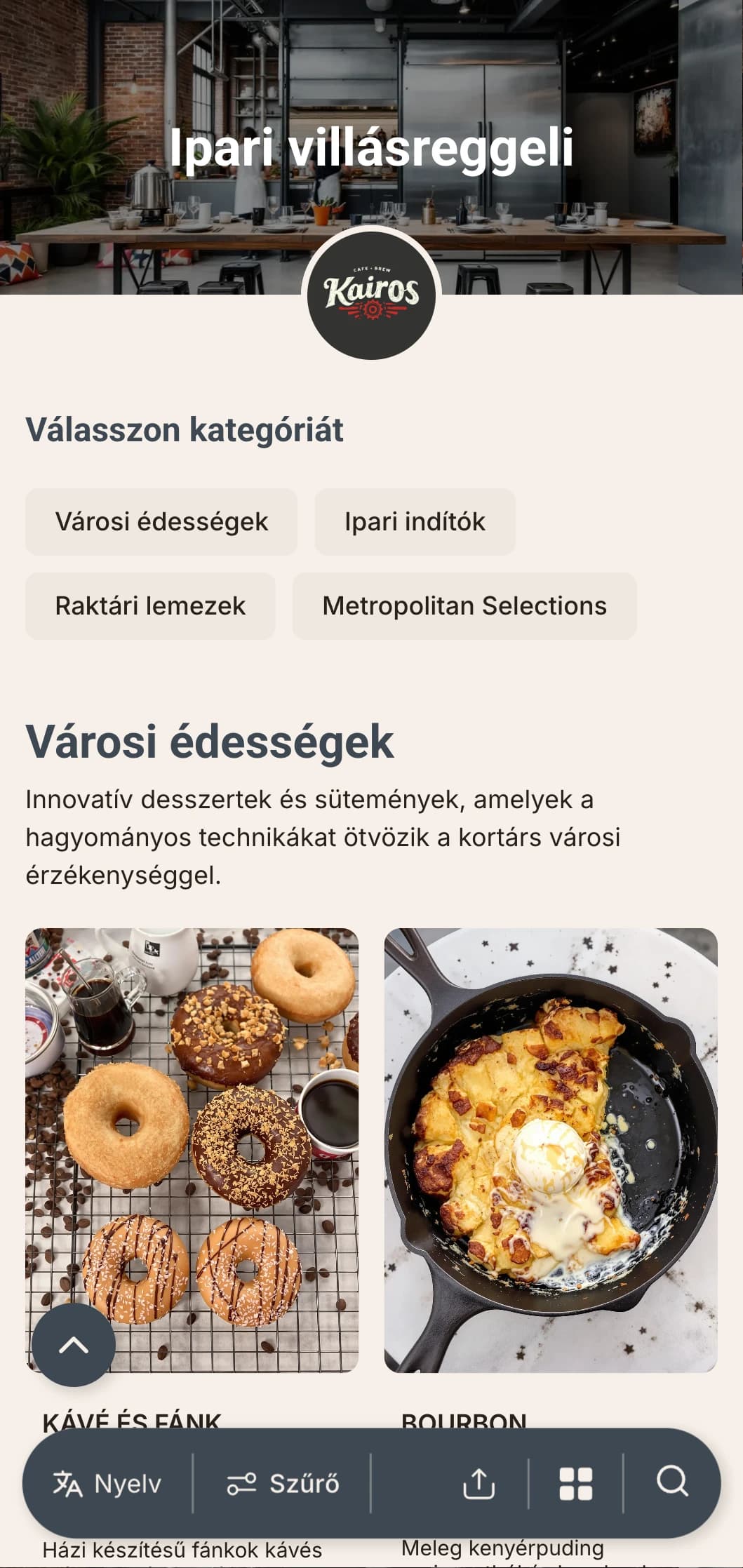 Nyers, városi brunch sablon ipari design elemekkel, raktárkávézók és átalakított terek számára.