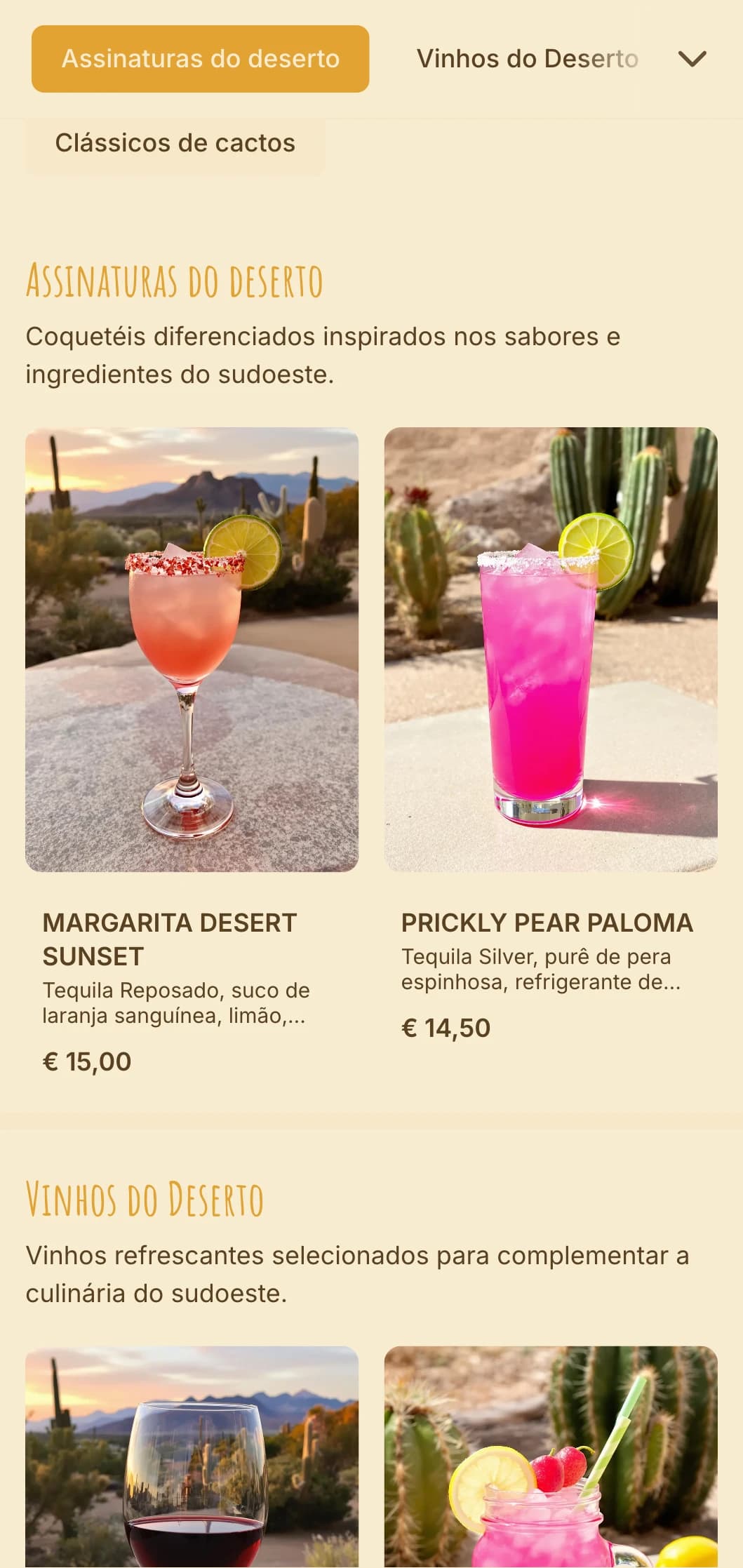 Design quente em laranja e vermelho inspirado no pôr do sol do deserto para bares do sudoeste.