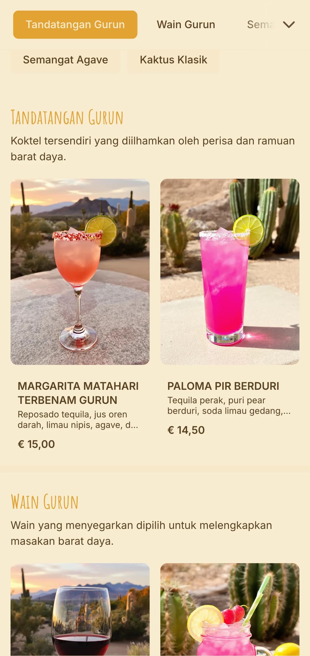 Reka bentuk oren dan merah yang hangat diilhamkan oleh matahari terbenam padang pasir untuk bar barat daya.