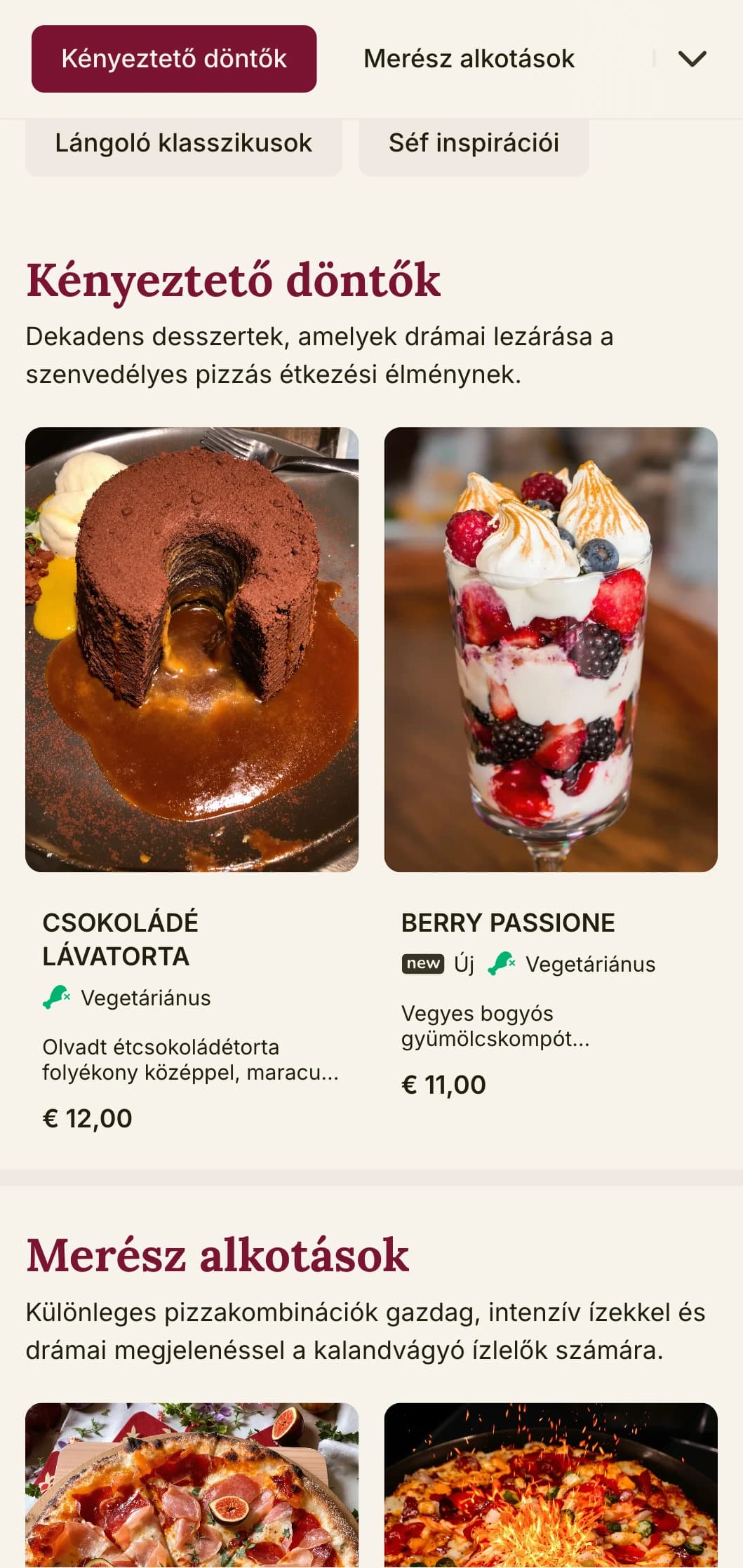 Merész és szenvedélyes pizza menü design gazdag színekkel és színpadias elemekkel a jellegzetes karakterű pizzériák számára.