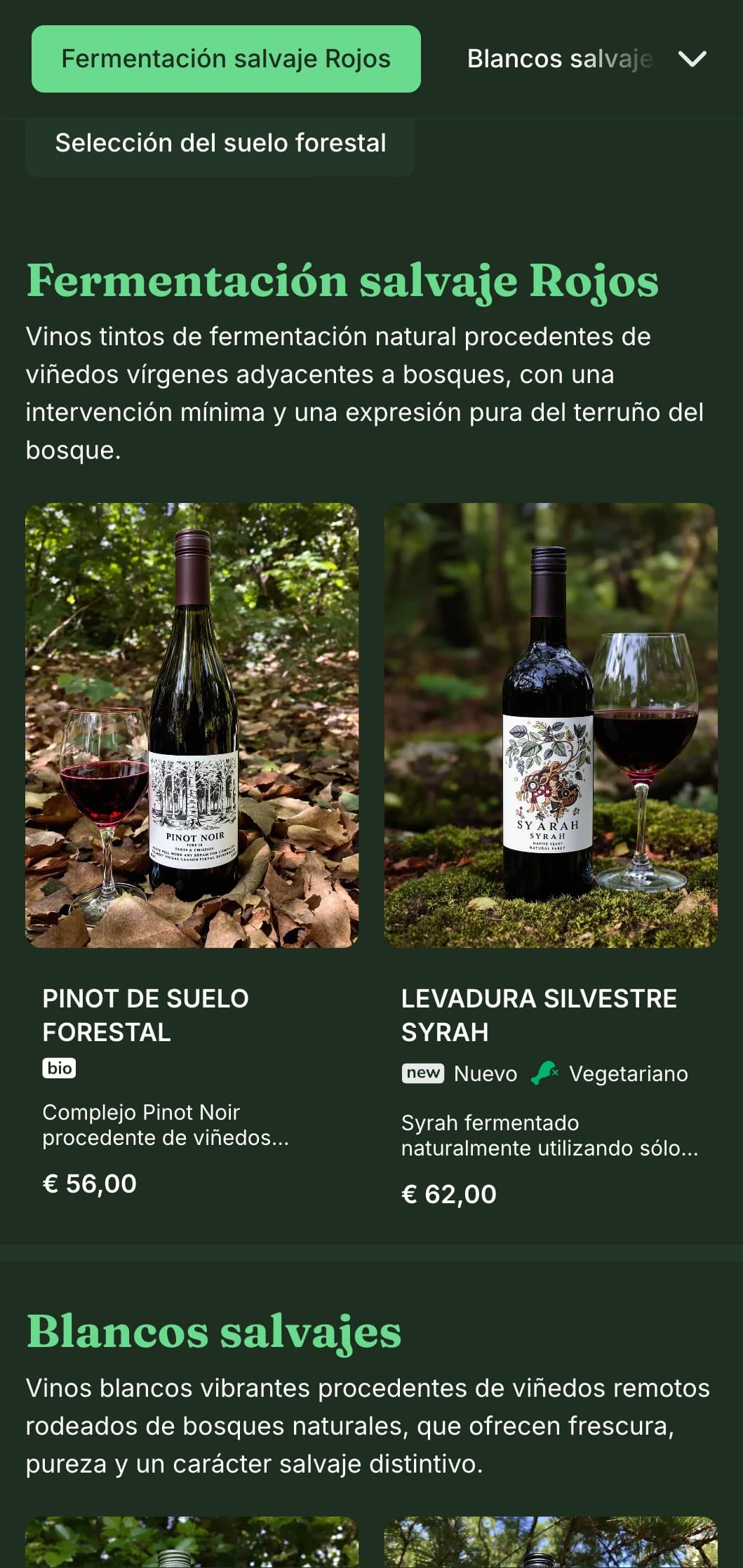 Plantilla de carta de vinos oscura inspirada en la naturaleza con vibrantes acentos verdes sobre fondos de bosque, perfecta para restaurantes de bosque y bares de vinos rústicos.