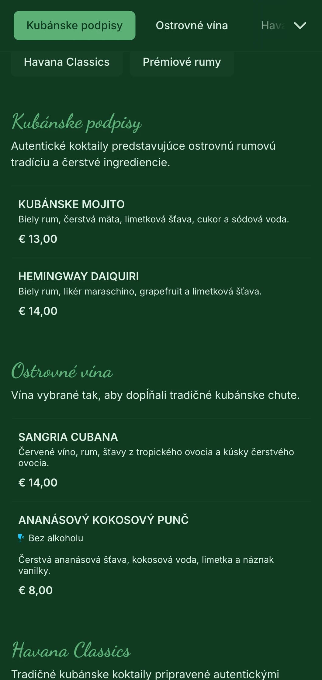 Tropický zelený dizajn s vintage prvkami pre rumové bary inšpirované Kubou.