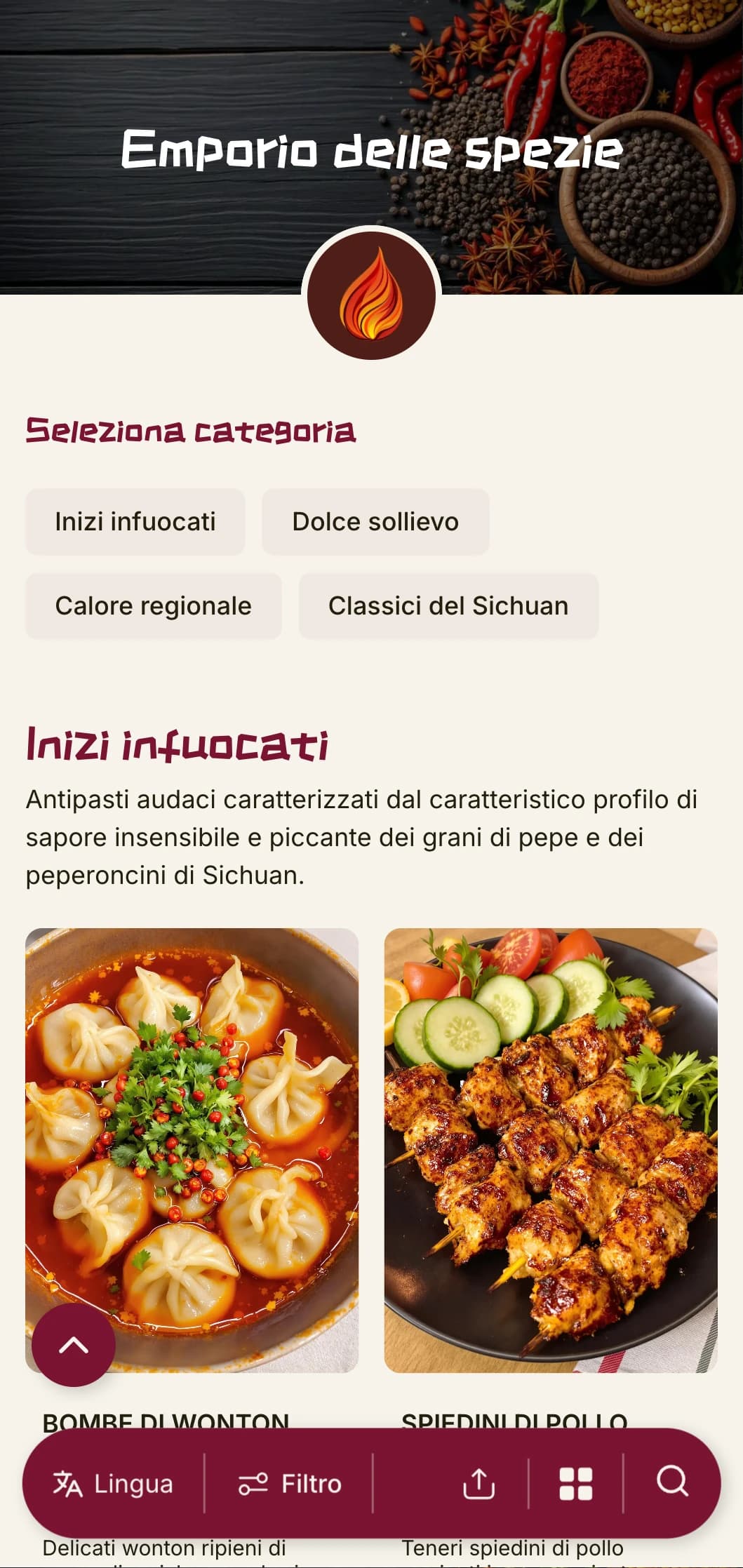 Il design vibrante del menu cinese si ispira alle tradizioni delle spezie del Sichuan e dello Hunan, con colori vivaci per un'autentica cucina regionale.