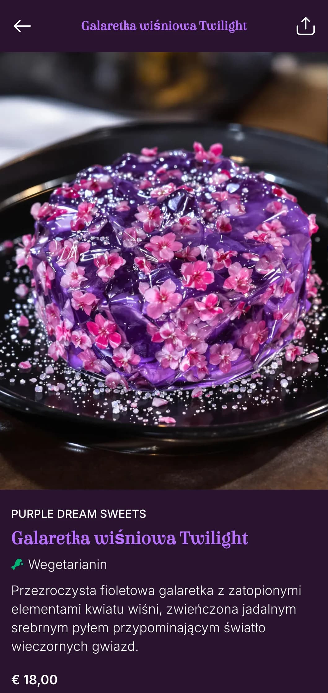 Wieczorne menu sushi inspirowane kwiatami wiśni z bogatymi fioletowymi odcieniami zmierzchu na wieczorne posiłki.
