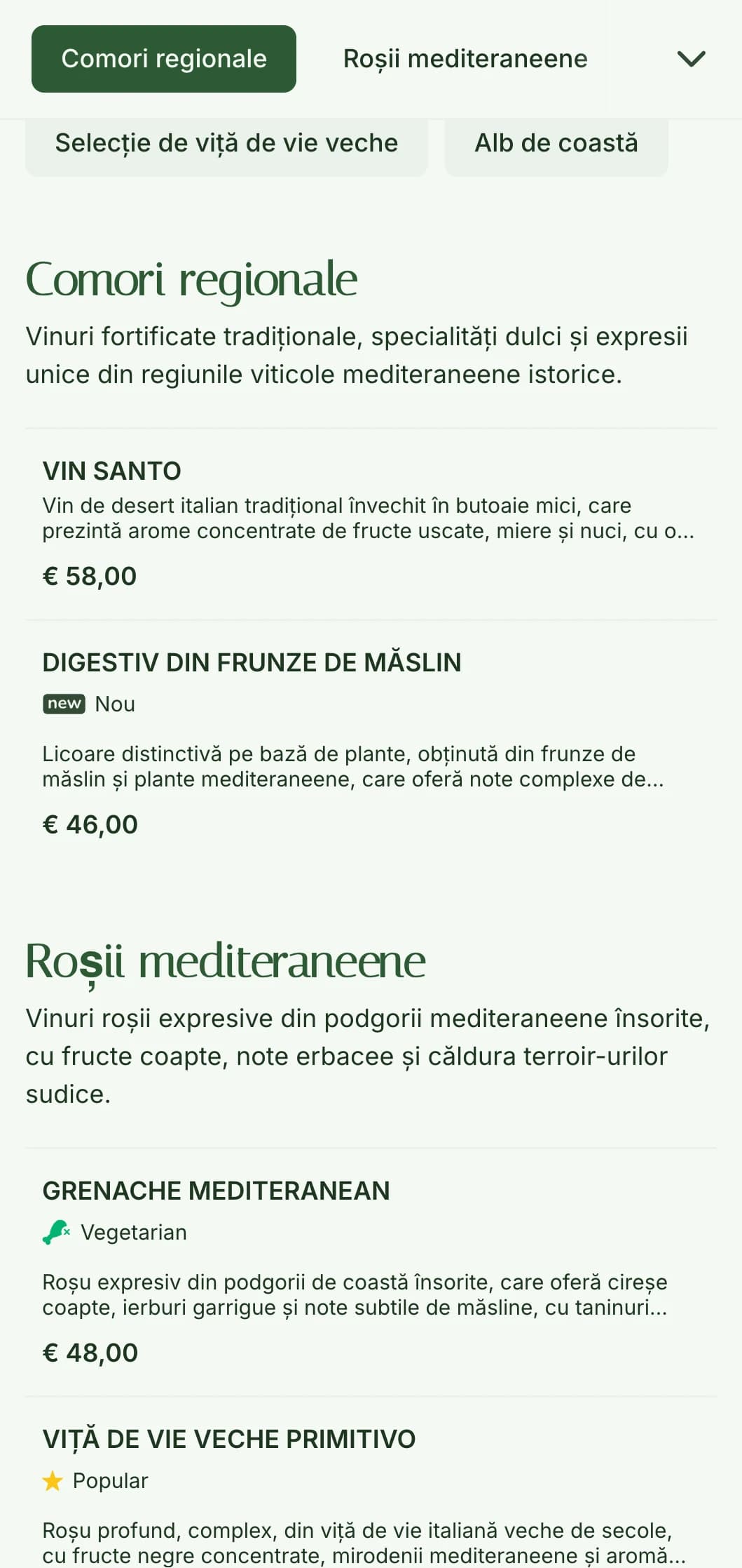 Șablon pentru lista de vinuri cu tematică mediteraneană de măsline, cu tonuri verzi pământii, perfect pentru restaurante italiene rustice și grădini de vinuri.