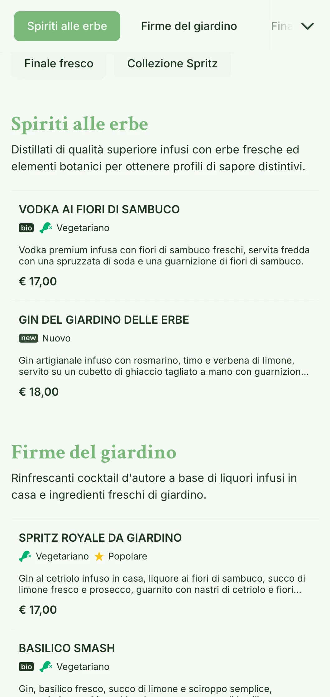 Un design fresco e ispirato al giardino per bar specializzati in spritz e cocktail botanici freschi, con una tipografia leggera e ariosa.