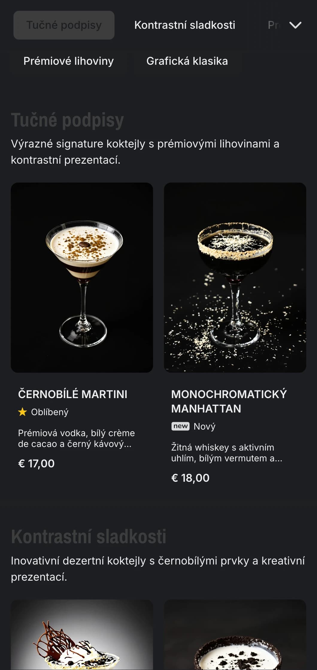 Elegantní černobílý design pro moderní koktejlové bary s výrazným kontrastem a minimalistickou typografií.