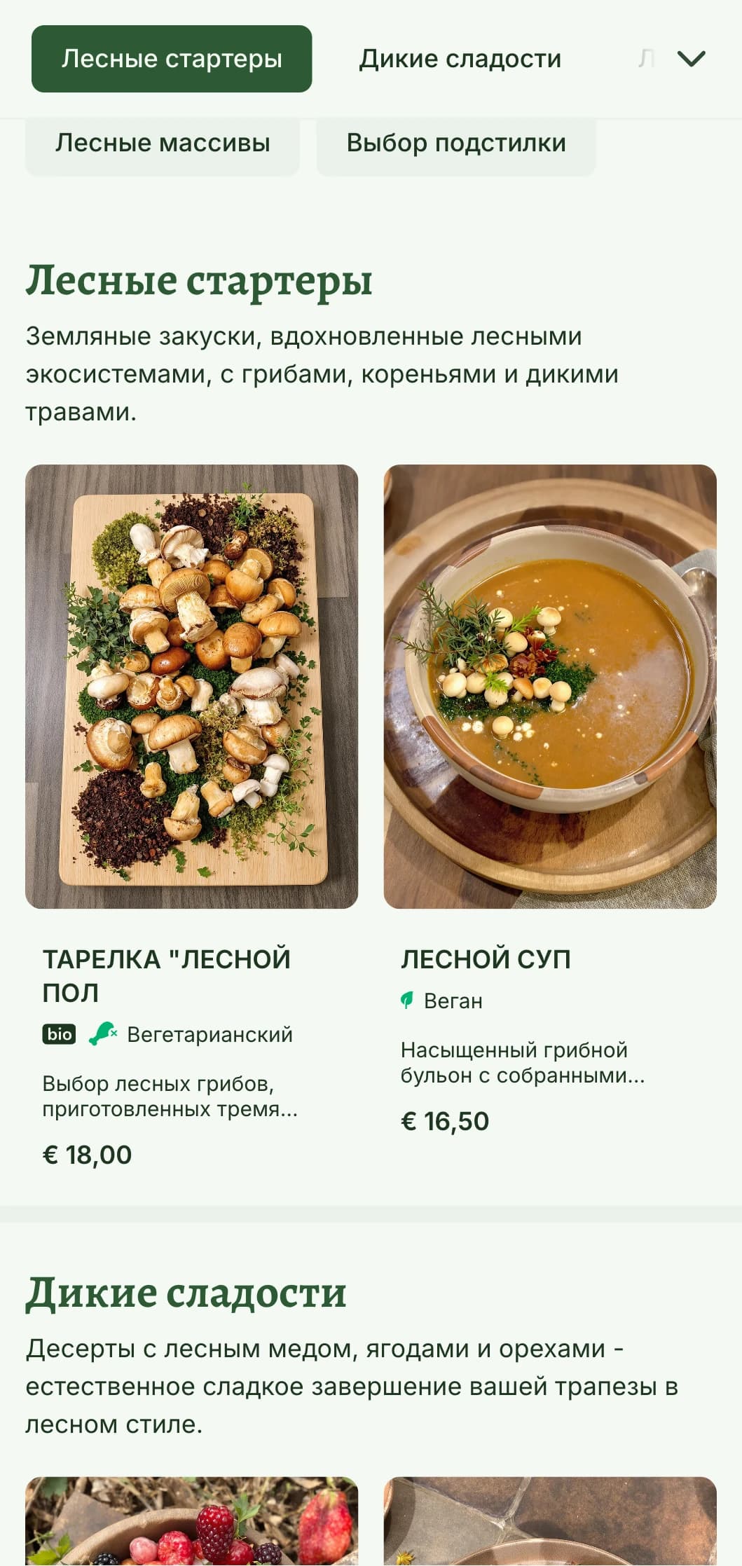 Мистический дизайн меню обеда в лесном стиле с элементами леса и натуральными текстурами, идеально подходящий для ресторанов в лесной местности или с лесной тематикой.