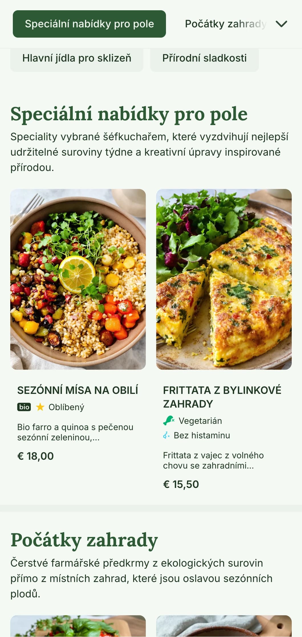 Svěží, přírodou inspirované polední menu s důrazem na sezónní suroviny a nabídku z farem, ideální pro kavárny a restaurace se zaměřením na zdravá, ekologická polední jídla.