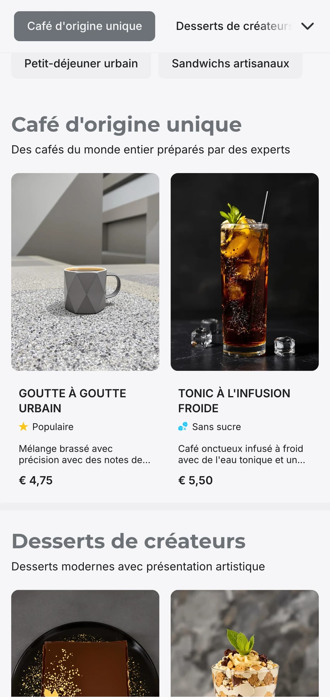 Design minimaliste et épuré avec une typographie claire pour les cafés urbains contemporains.