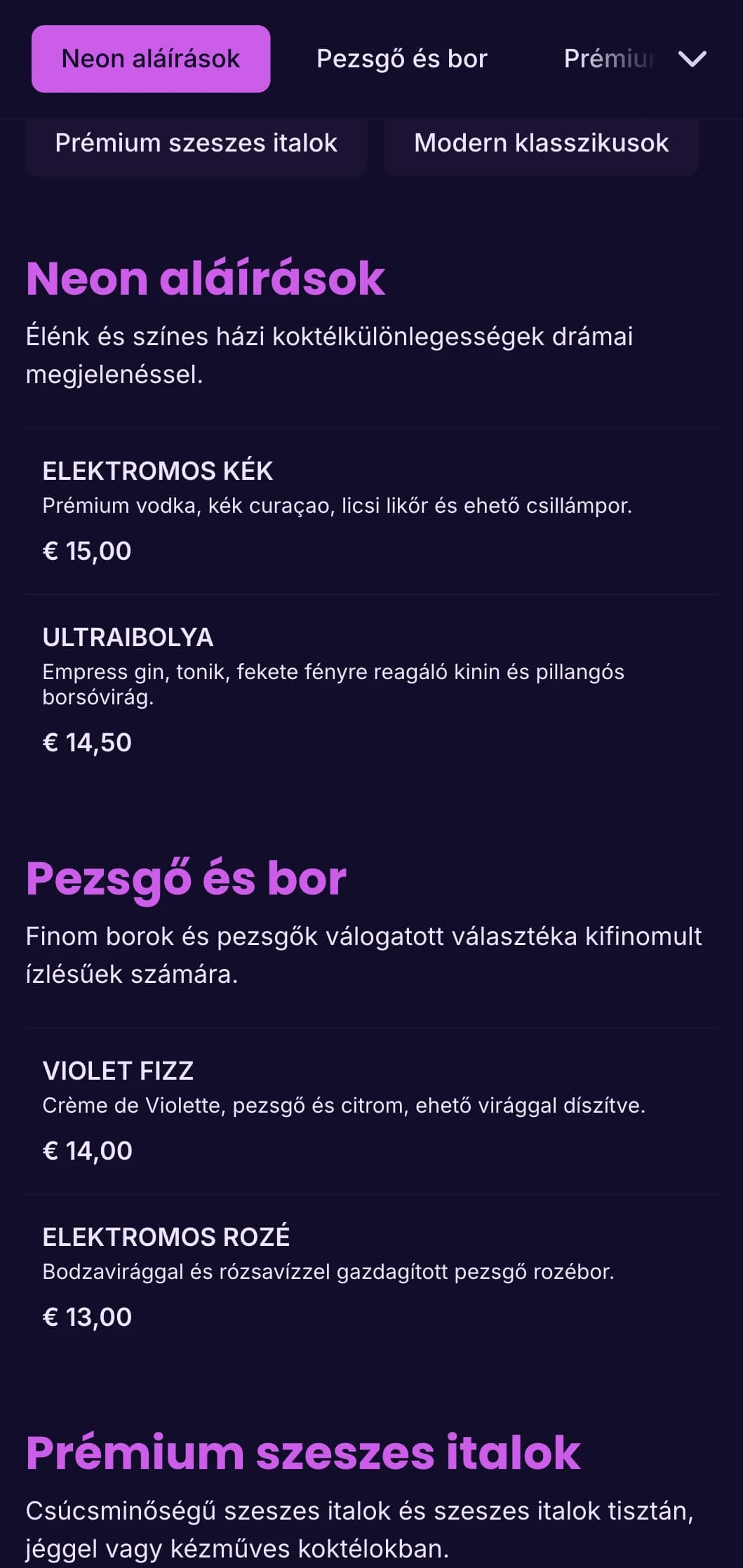 Élénk lila és ultraibolya dizájn a divatos éjszakai klubok és koktélbárok számára.