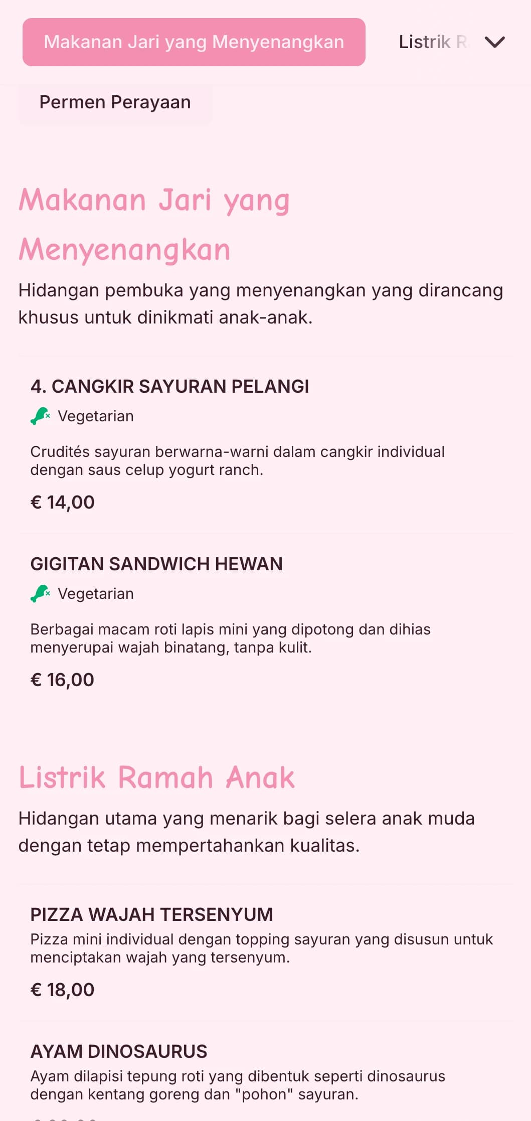 Katering yang menyenangkan dan penuh warna yang dirancang khusus untuk acara anak-anak dengan presentasi yang menyenangkan, pilihan yang ramah anak, dan stasiun makanan interaktif.