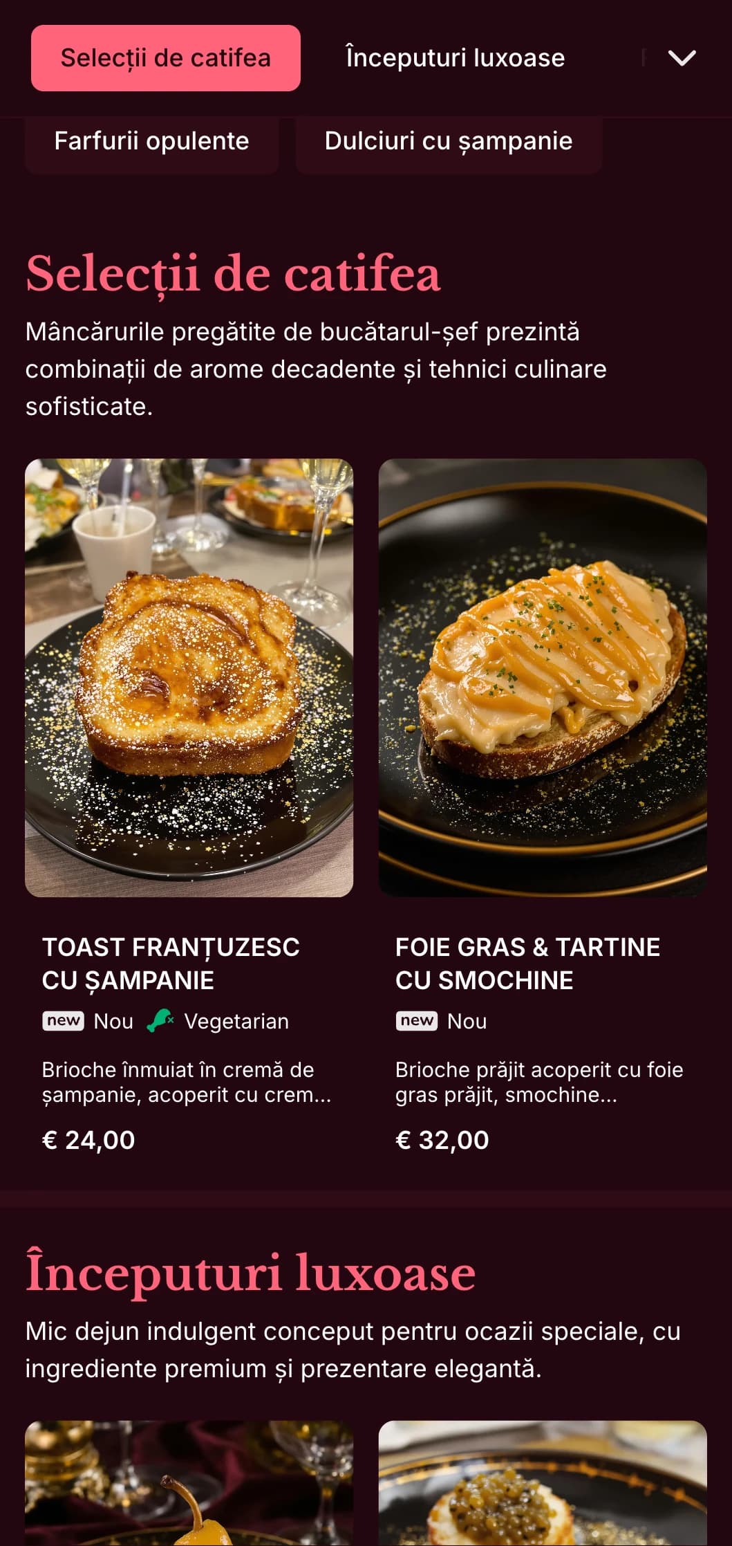 Șablon de brunch bogat, luxos, cu culori profunde, conceput pentru brunch-uri de weekend de lux cu combinații de cocktailuri.