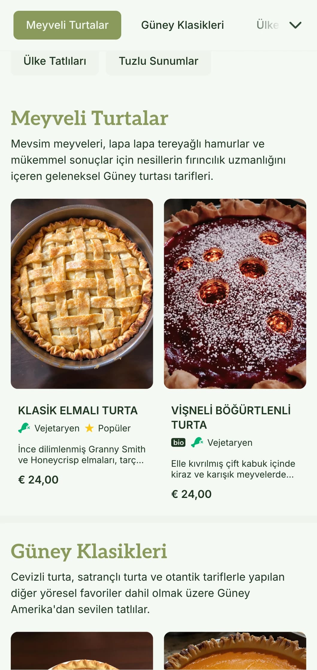 Pastaneler ve Güney tarzı fırınlar için mükemmel, zeytin tonları ve geleneksel tipografi ile sıcak, Güney esintili bir fırın menüsü tasarımı.