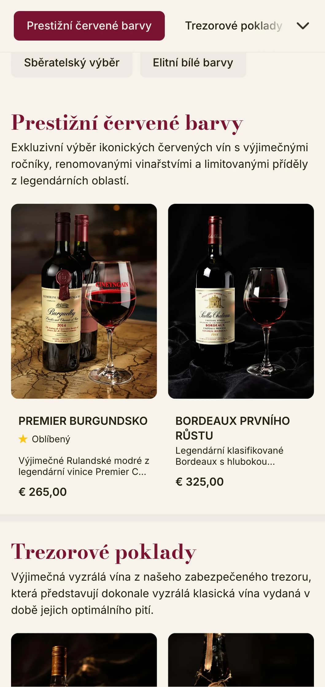 Dramaticky luxusní šablona vinného lístku s tmavě červenými akcenty a sofistikovanou typografií, ideální pro prémiové vinné sklepy a exkluzivní restaurace.