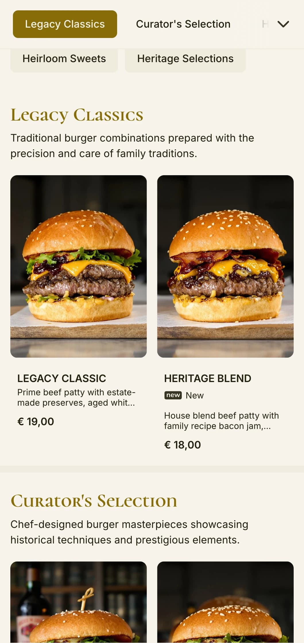 Manor house inspired burger experience with heritage elements and aristocratic touches.