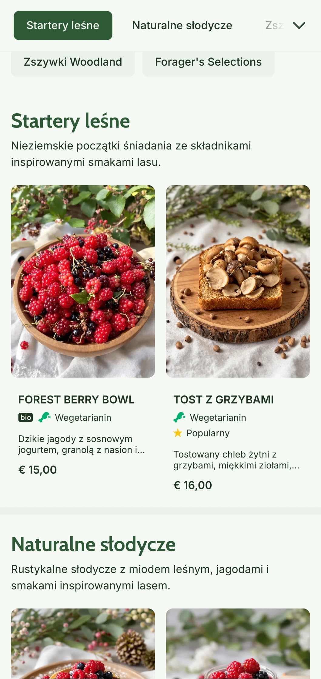 Ziemiste śniadania inspirowane leśnymi składnikami i prezentowane w rustykalnym, przyjaznym dla zbieraczy stylu.