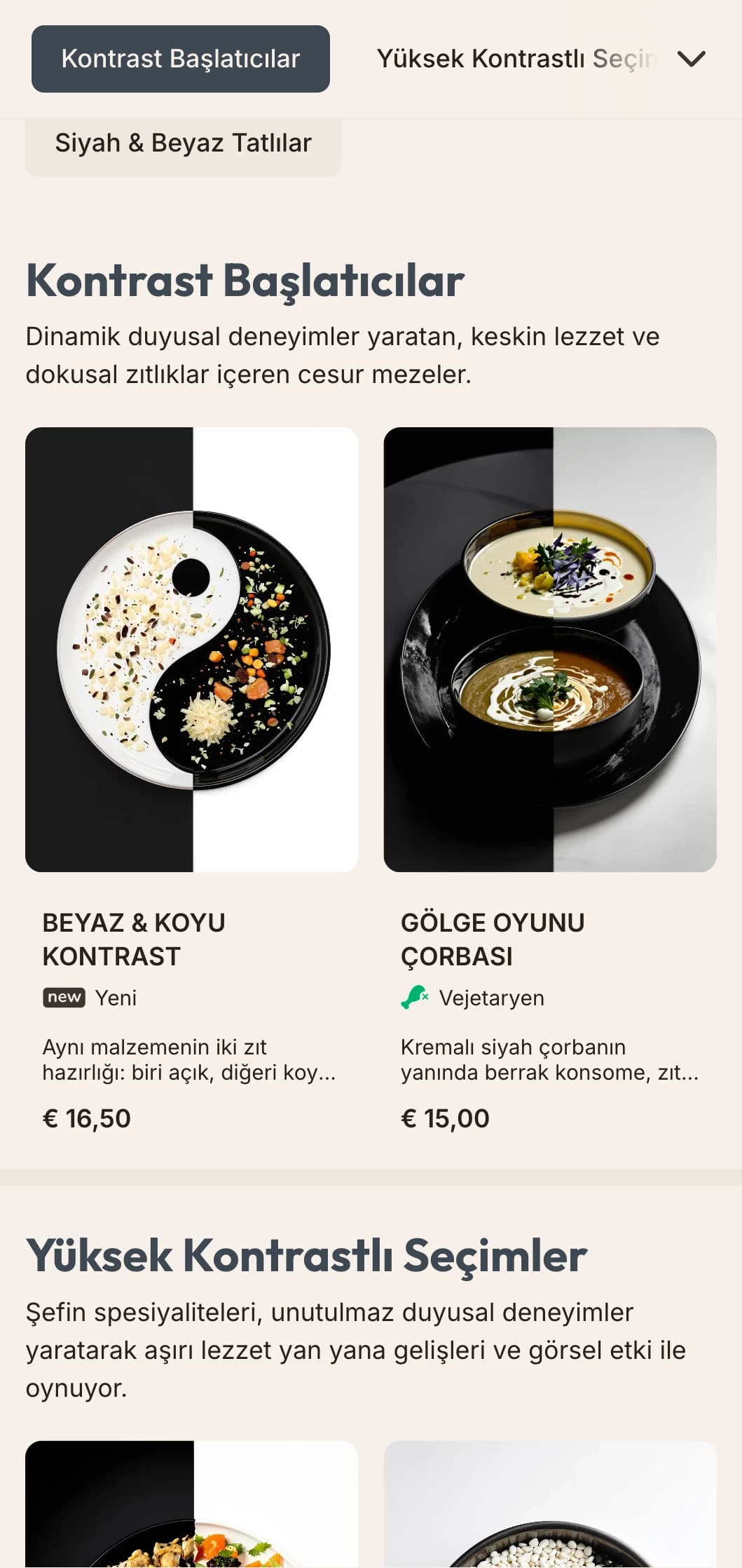 Minimalist restoranlar ve çağdaş sanat mekanları için mükemmel, yüksek kontrastlı ve cesur tipografiye sahip sade, siyah-beyaz öğle yemeği menüsü tasarımı.