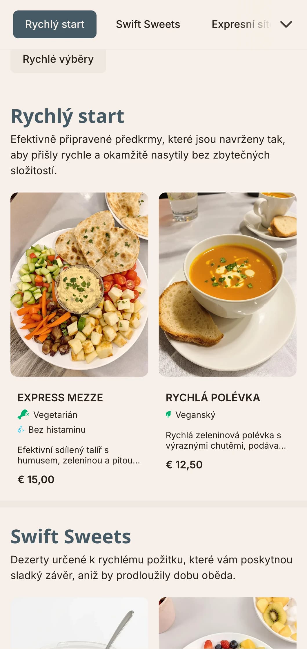 Efektivní a přímočarý design poledního menu se zaměřením na přehlednost a rychlé rozhodování, ideální pro rušná polední místa a rychlé občerstvení.