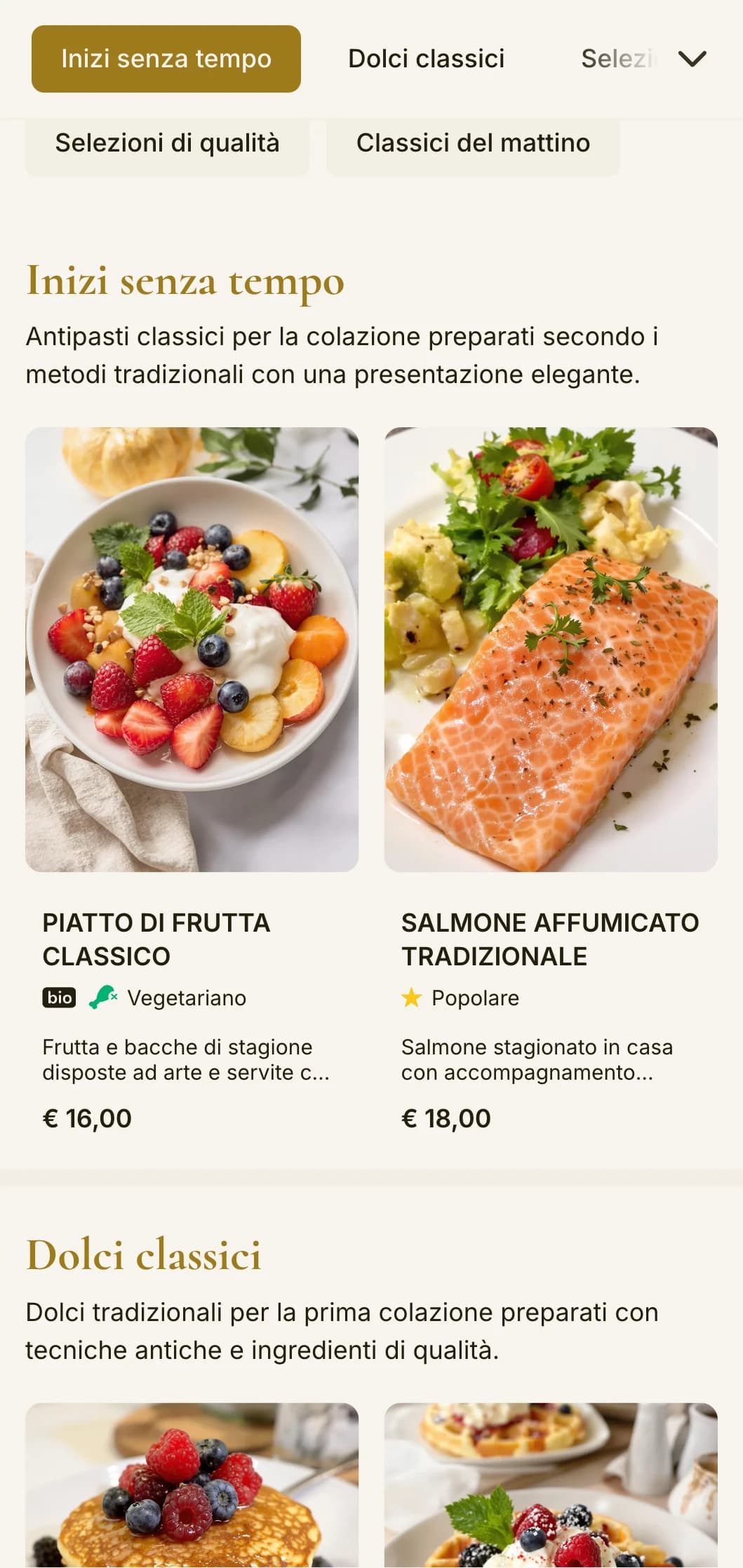 Eleganti classici della colazione presentati con una raffinata attenzione ai dettagli ed elementi di servizio tradizionali.