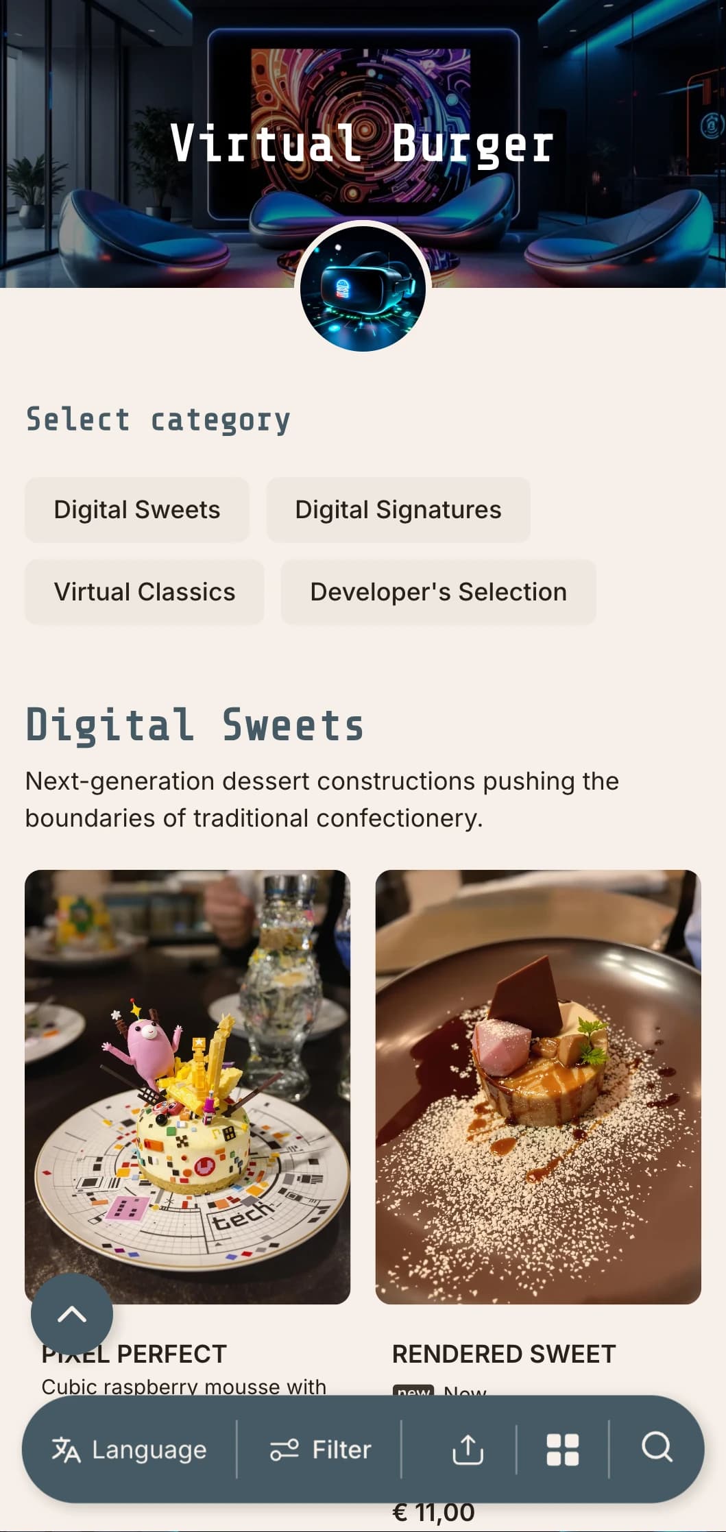 Digital realm inspired burger concept celebrating technology and virtual experiences.