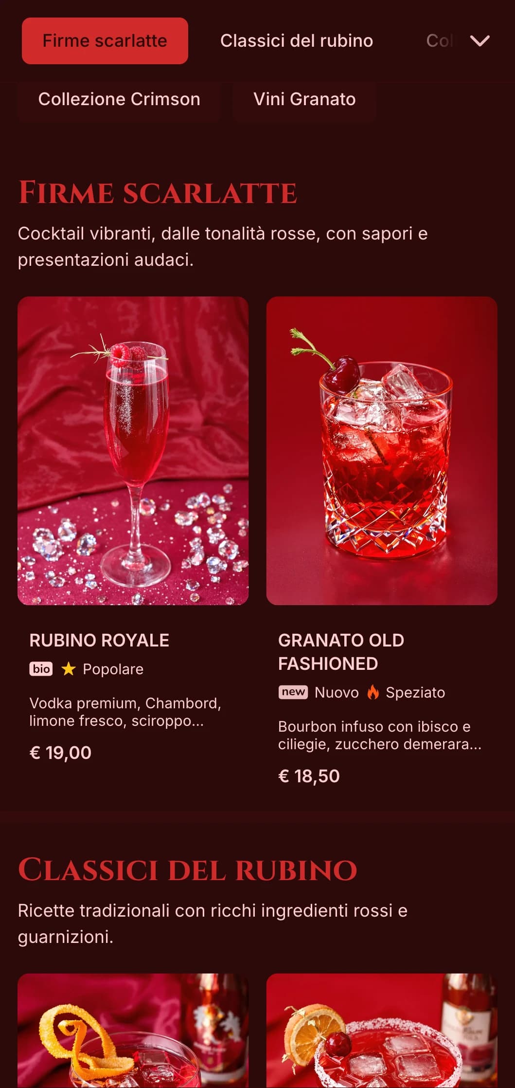Design rosso intenso con texture ricche per wine bar e cocktail bar appassionati.